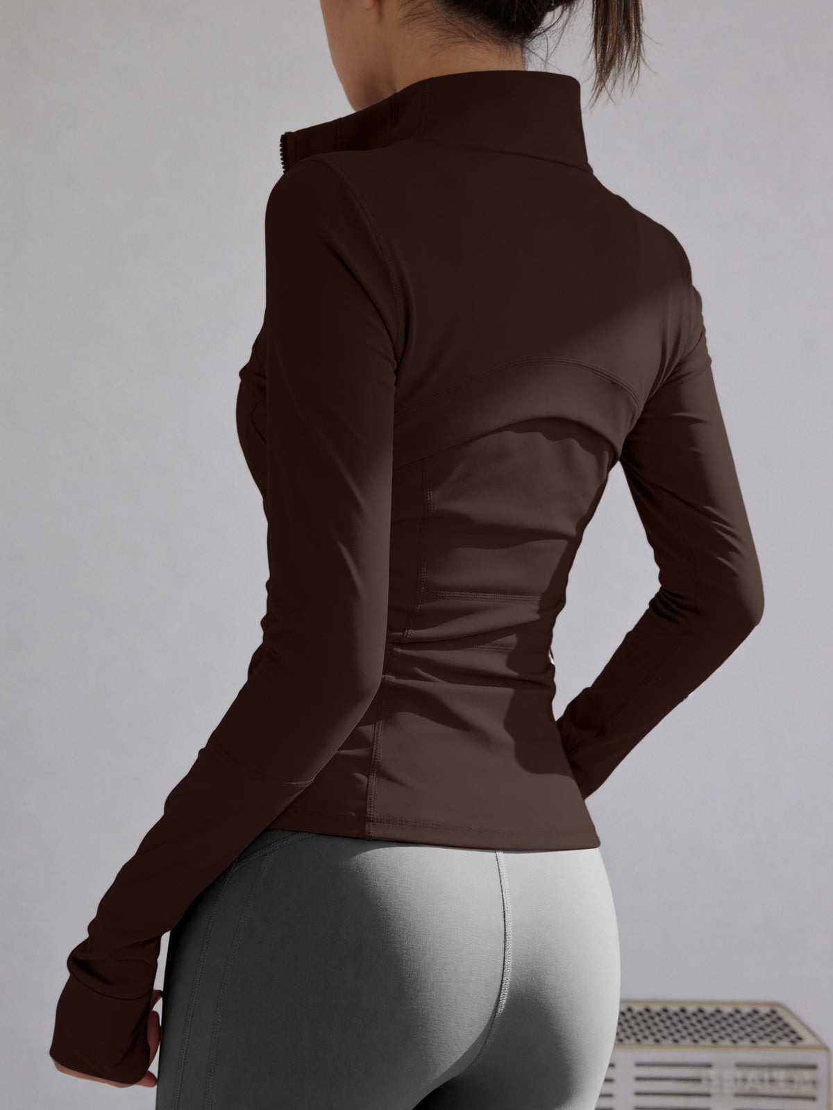 Half Zip Thumb Loop Slim Jacket - Coffee