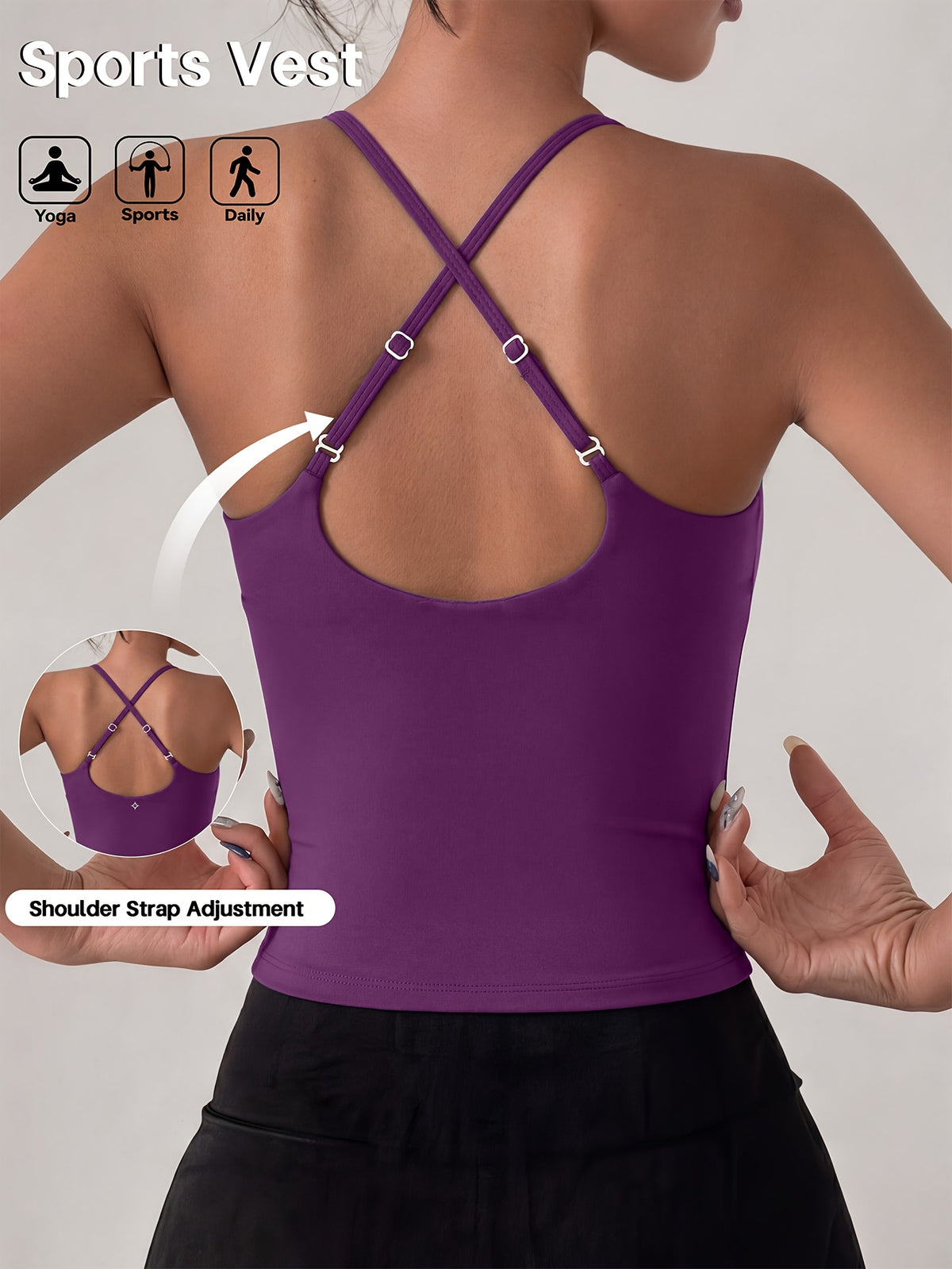 Halter Neck Cross Padded Yoga Top - Purple