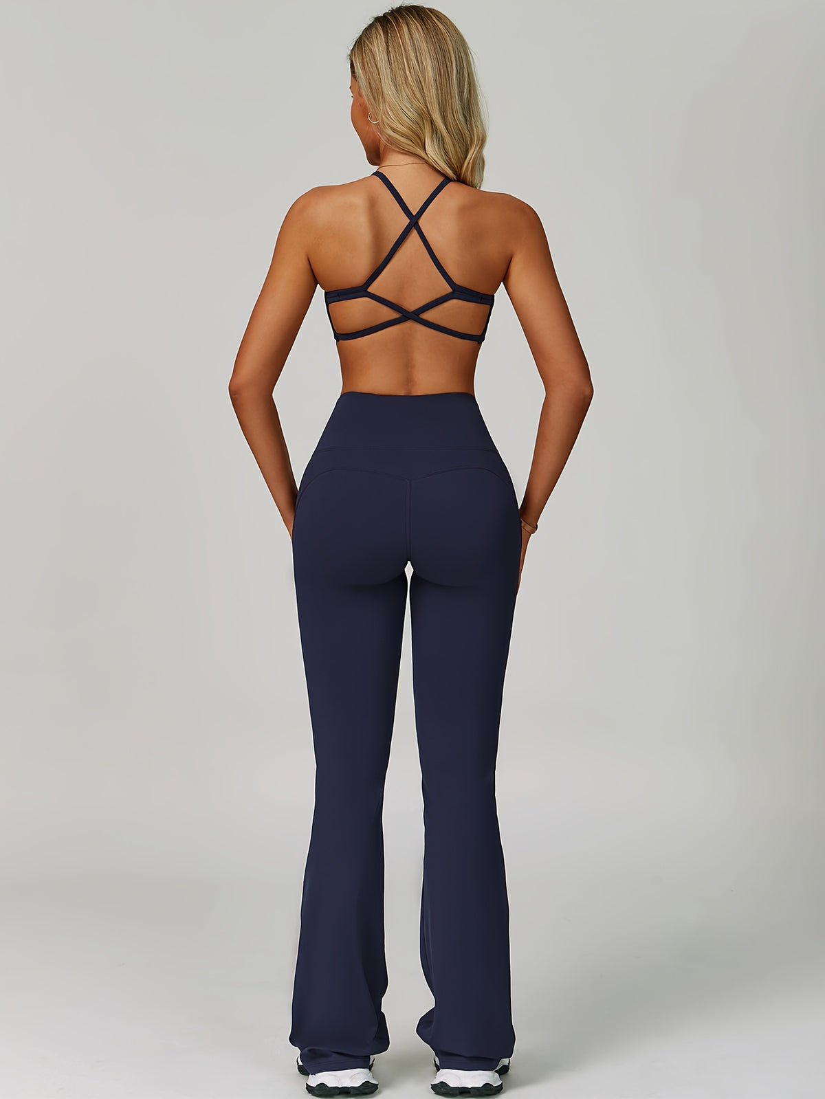 Openwork Cross Vest & Pants Set - Navy