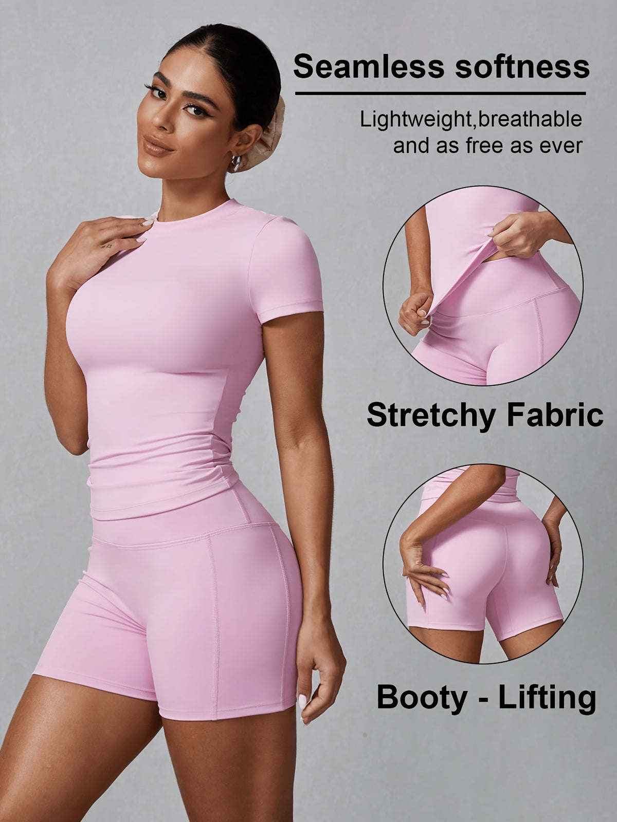 Fitted Tee & Shorts Set - Pink