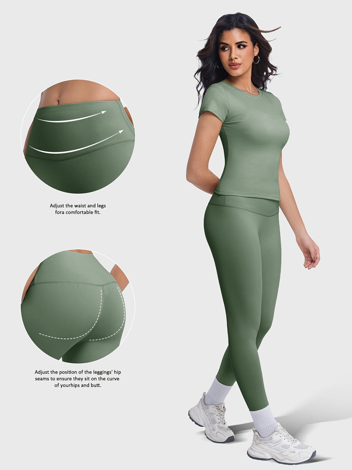 Crew Neck Tee & Leggings Set - Sage Green