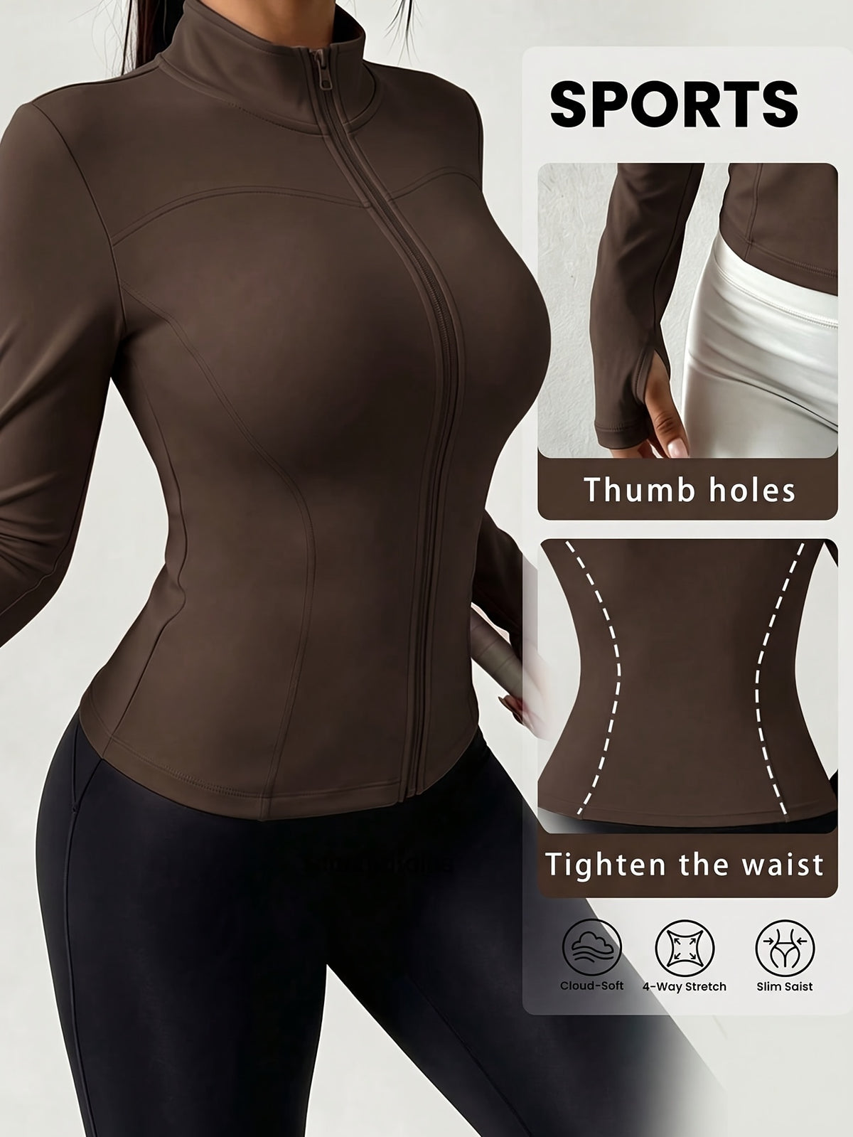 Slim Stand Collar Jacket - Coffee