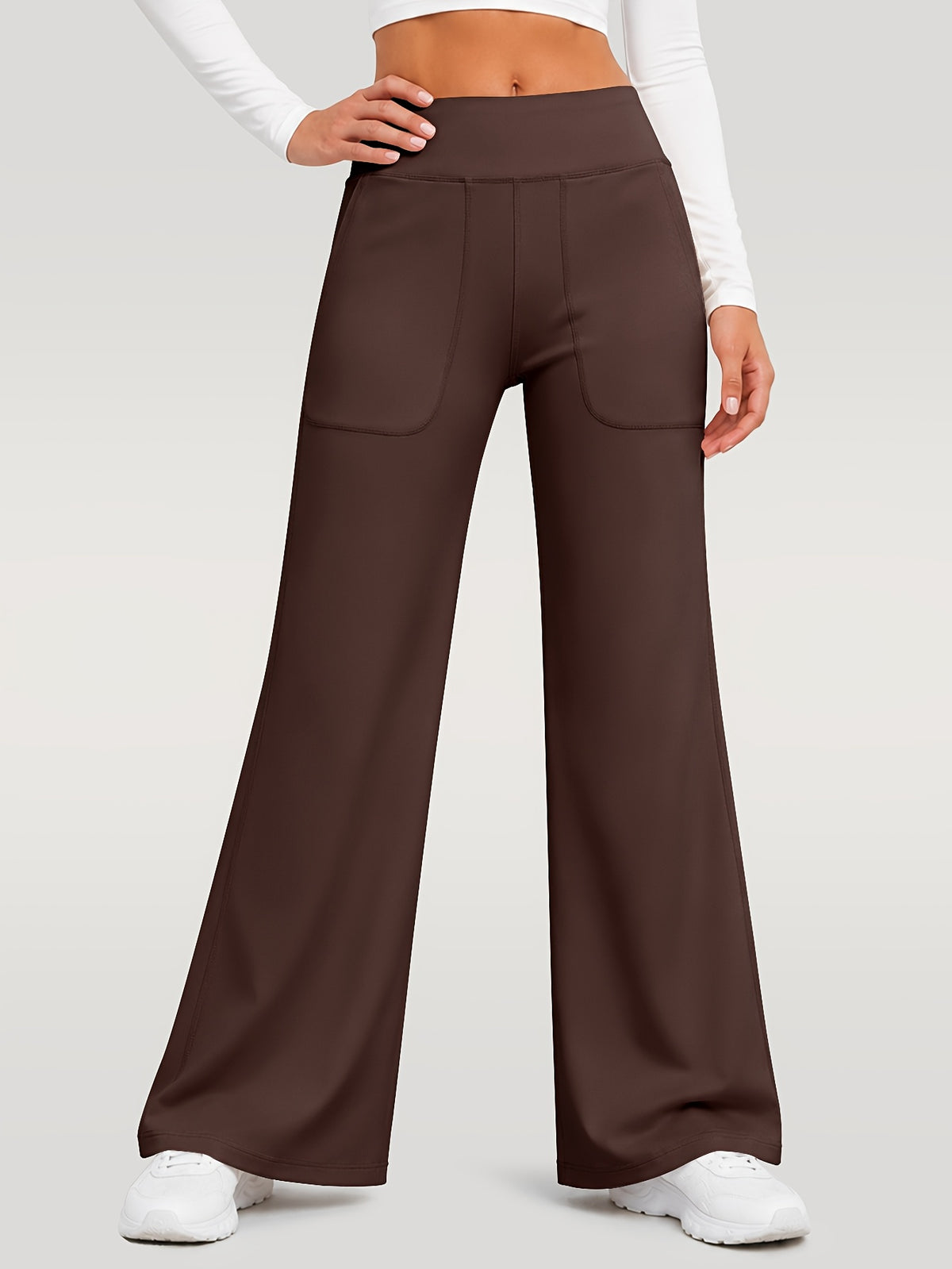 Draped Wide Leg Pocket Pants - Brown