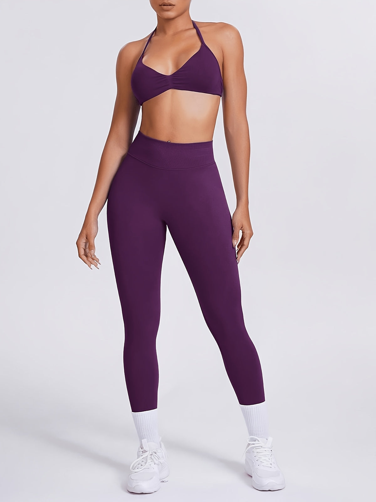 Strappy Bra & Lifted Hip Leggings Set - Deep Purple