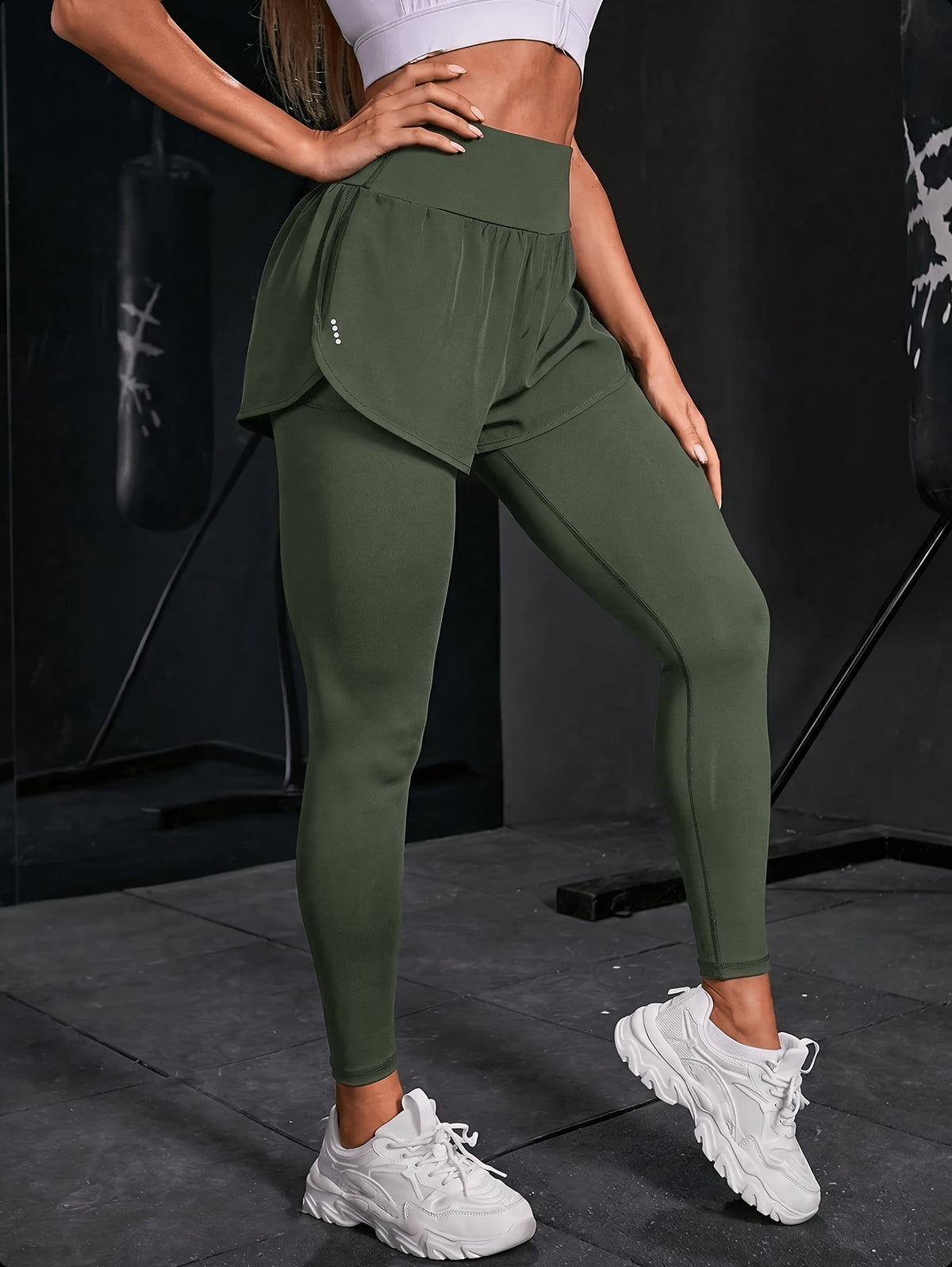 2-in-1 Glitter Polka Dot Sport Pants - Fern Green