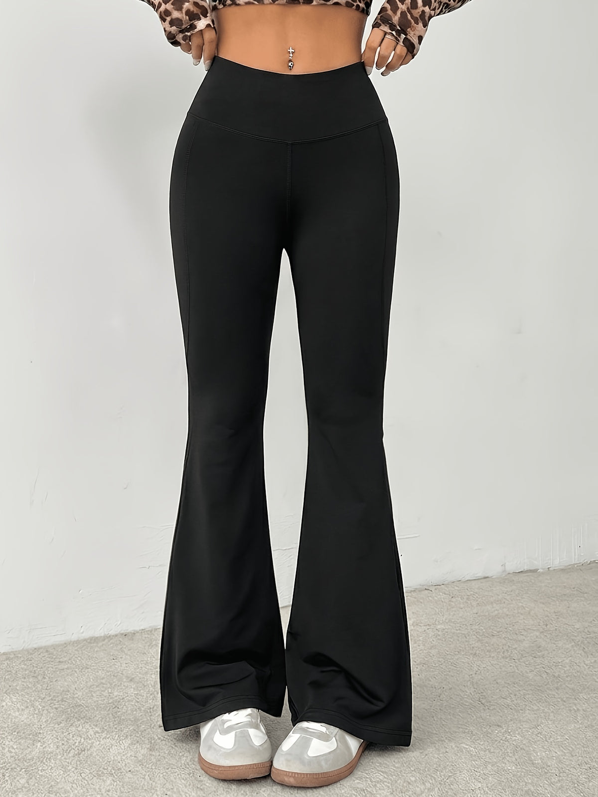 Fleece Lined Flare Pants - Black