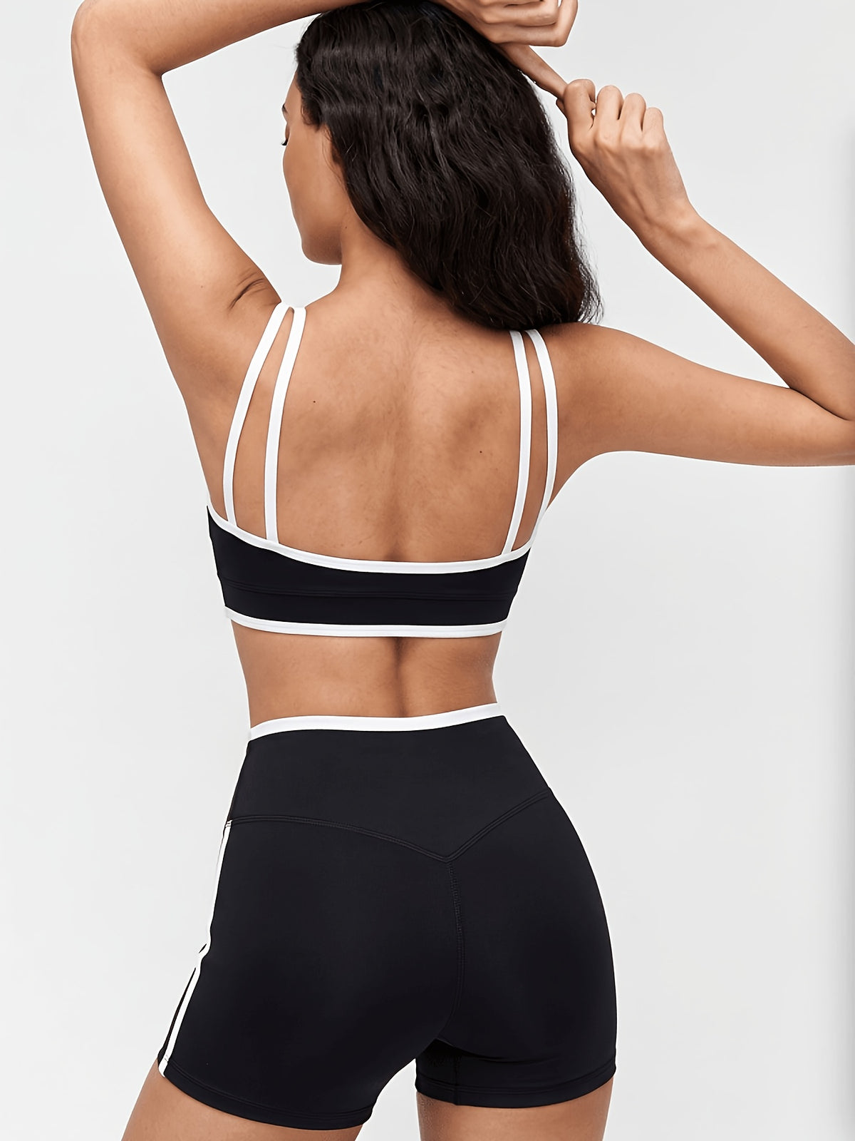 Contrast Trim Bra & Shorts Set - Black & White