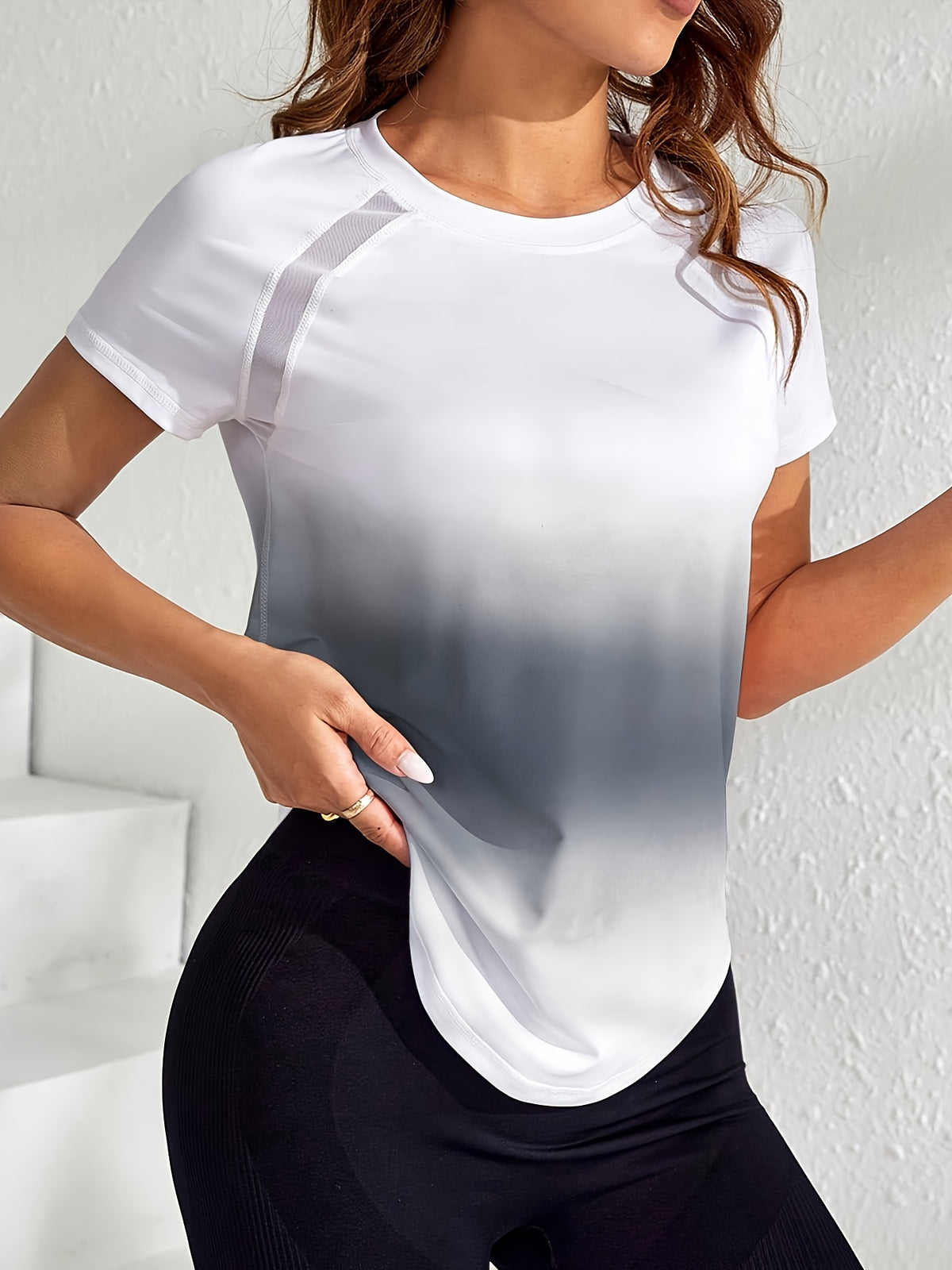 Tie-Dye Mesh Patchwork Sports Tee - Grey Ombre