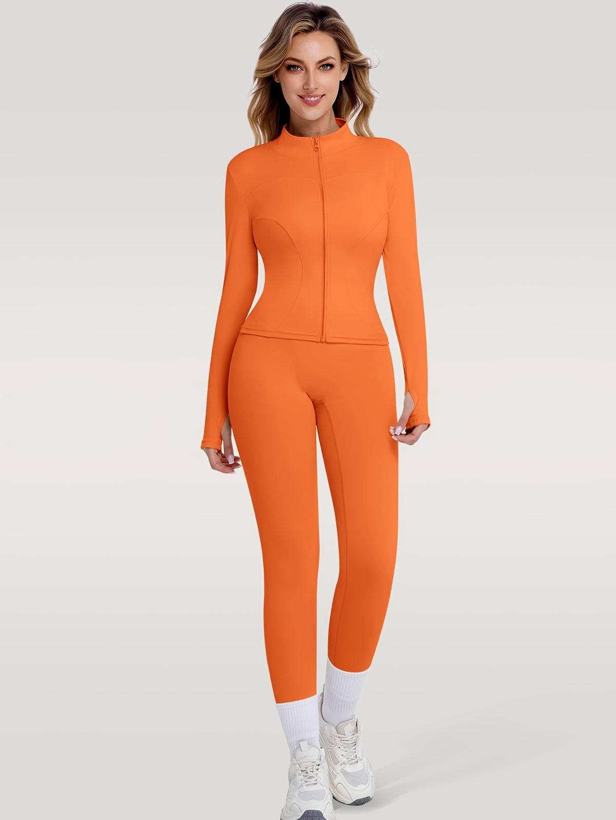 Figure Hugging Jacket & Pants Set - Orange