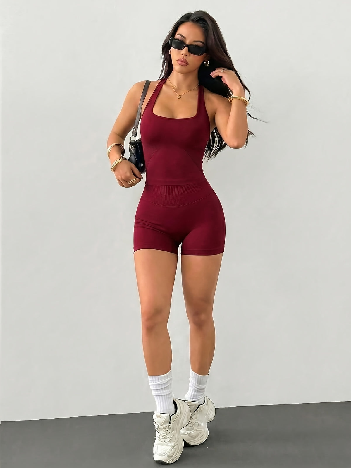 Halter Seamless Tank & Biker Shorts Set - Angola Red