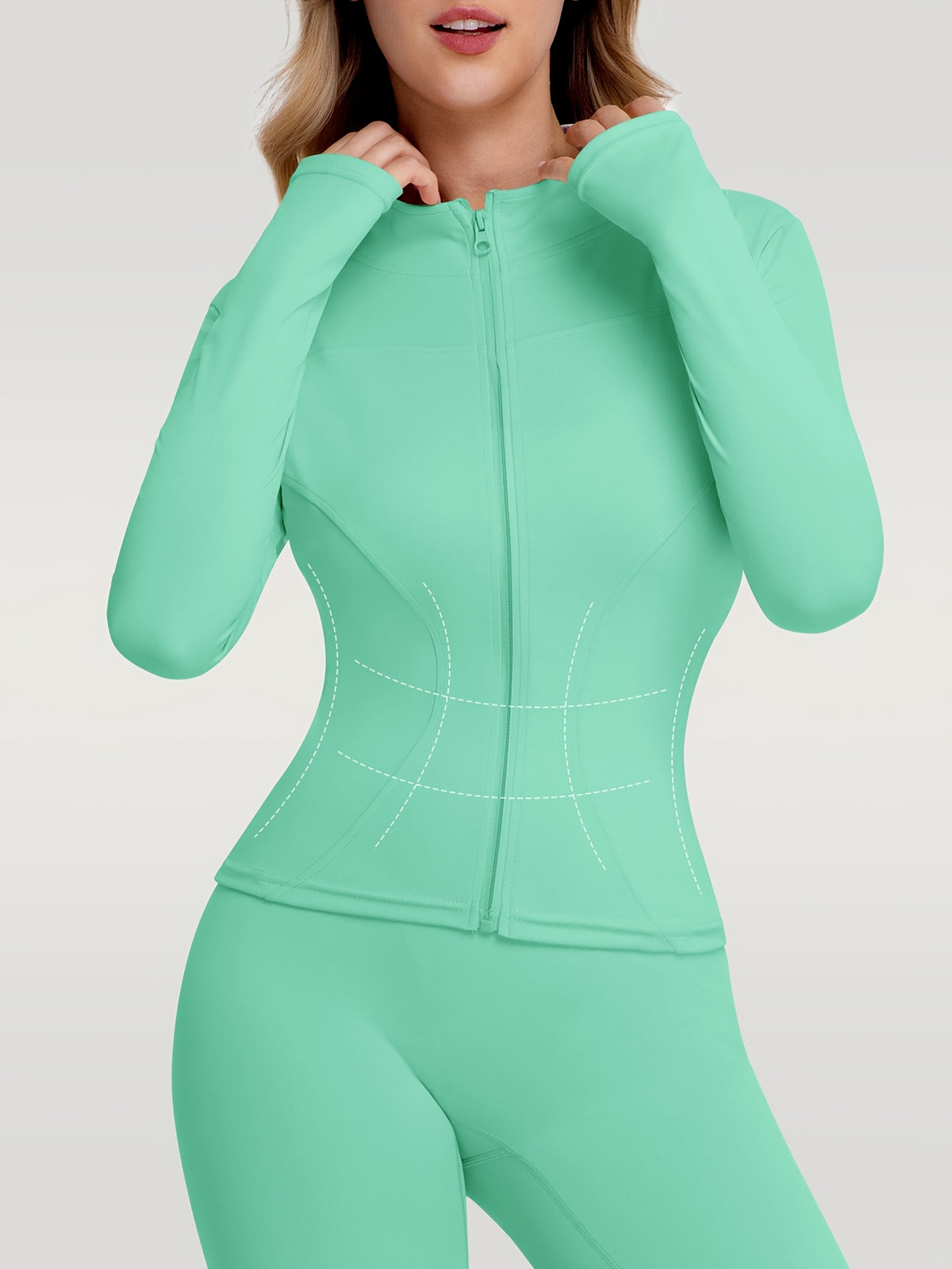 Figure Hugging Jacket & Pants Set - Mint Green