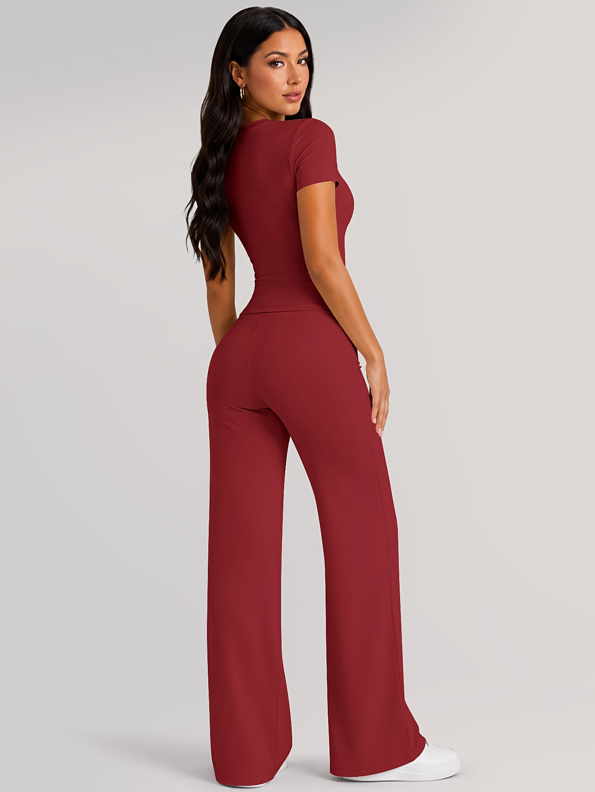 Quick Dry Tee & Straight Leg Pants Set - Red
