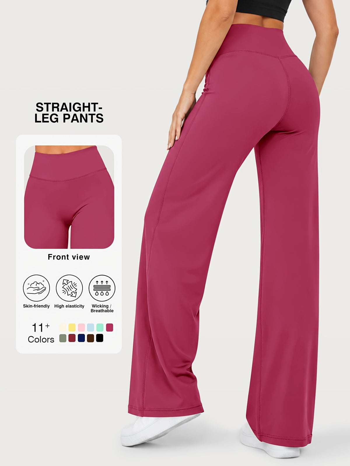 Stretch Straight Leg Yoga Pants - Magenta