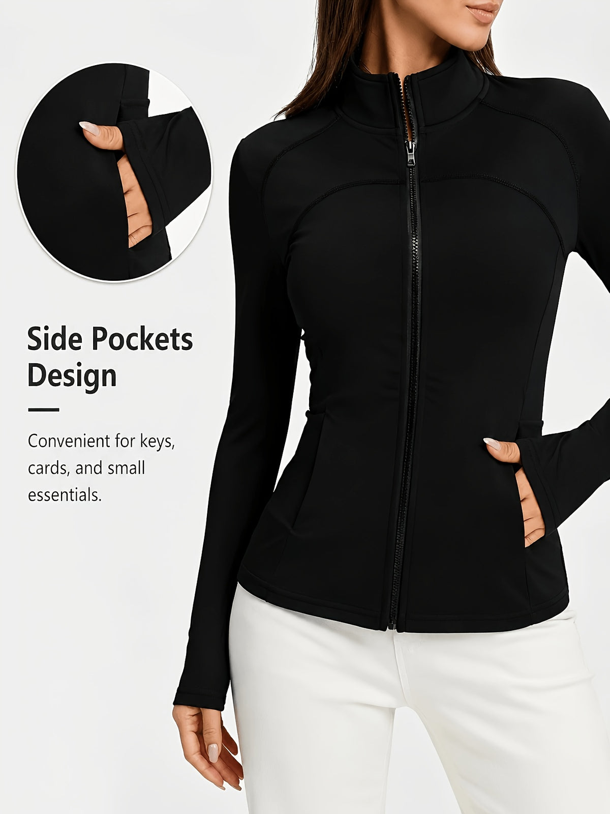 Stand Collar Double Sided Zip Jacket - Black