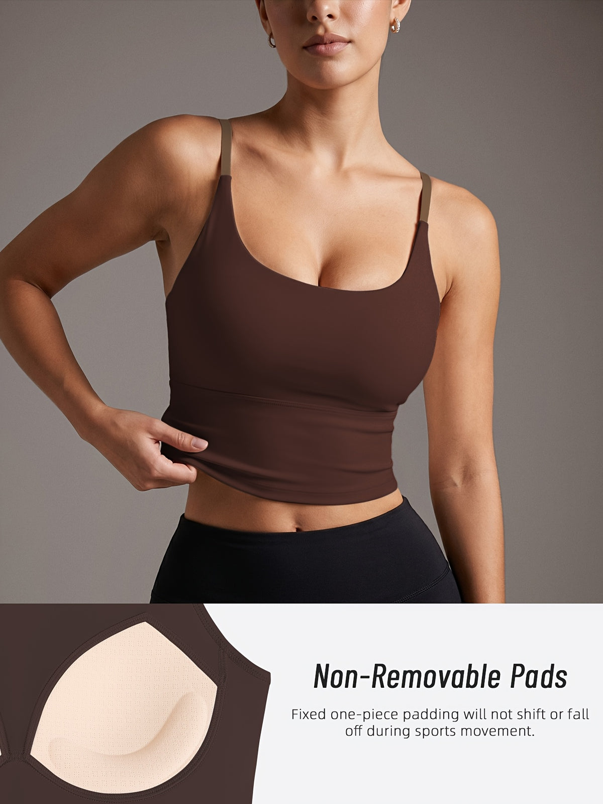 Color Block Padded Yoga Cami - Brown
