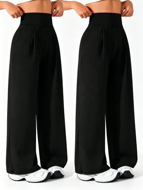 2 Pack Pleated Wide Leg Pocket Pants - Black