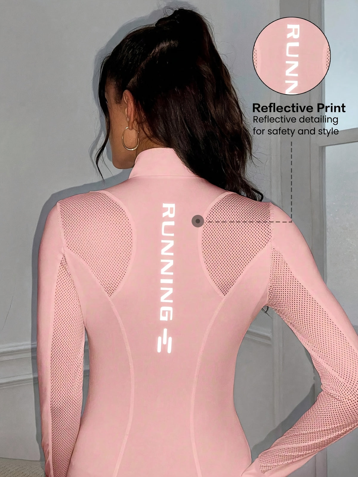Reflective Letter Mesh Thumbhole Jacket - Pink