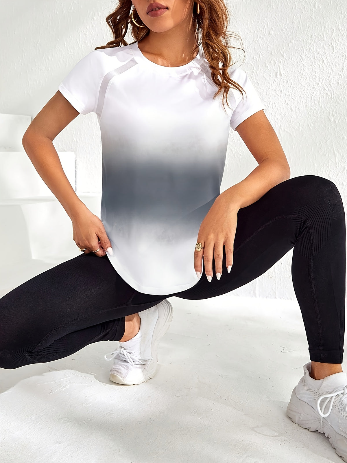 Tie-Dye Mesh Patchwork Sports Tee - Grey Ombre