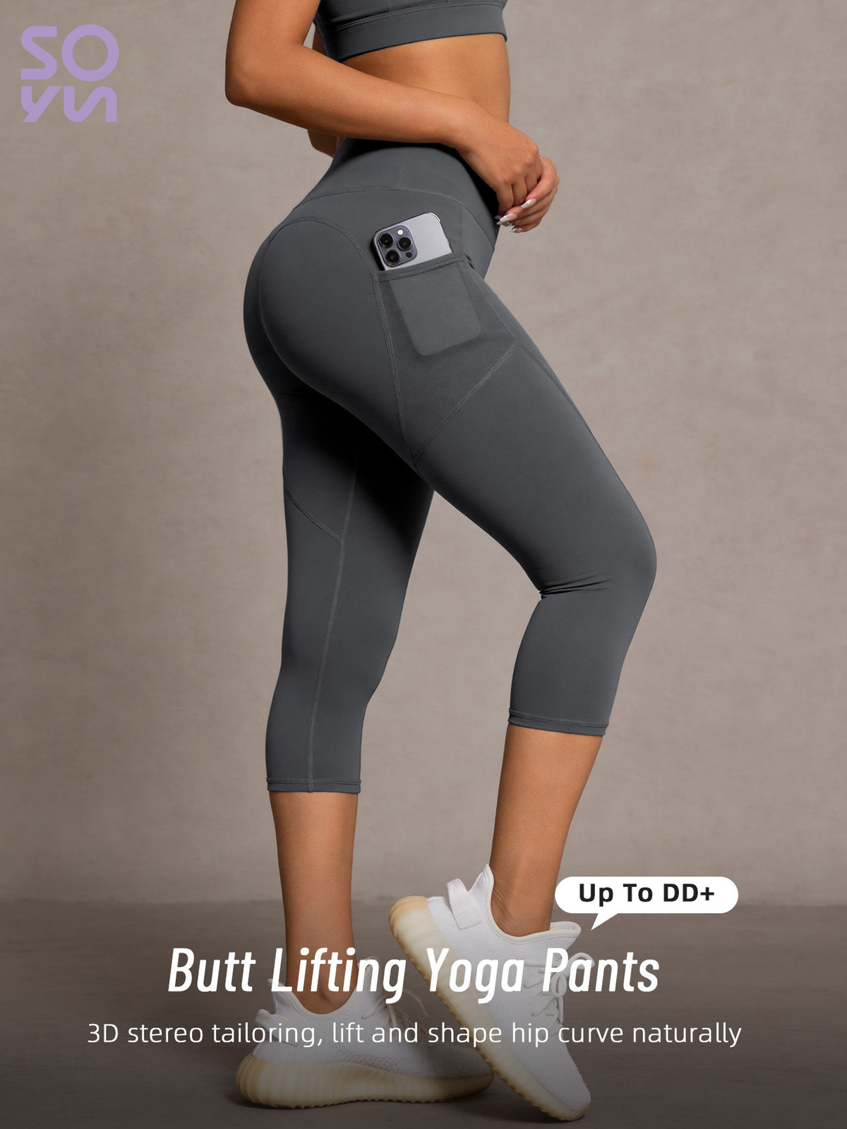 Side Pocket High Waist Lifting Leggings - Grey