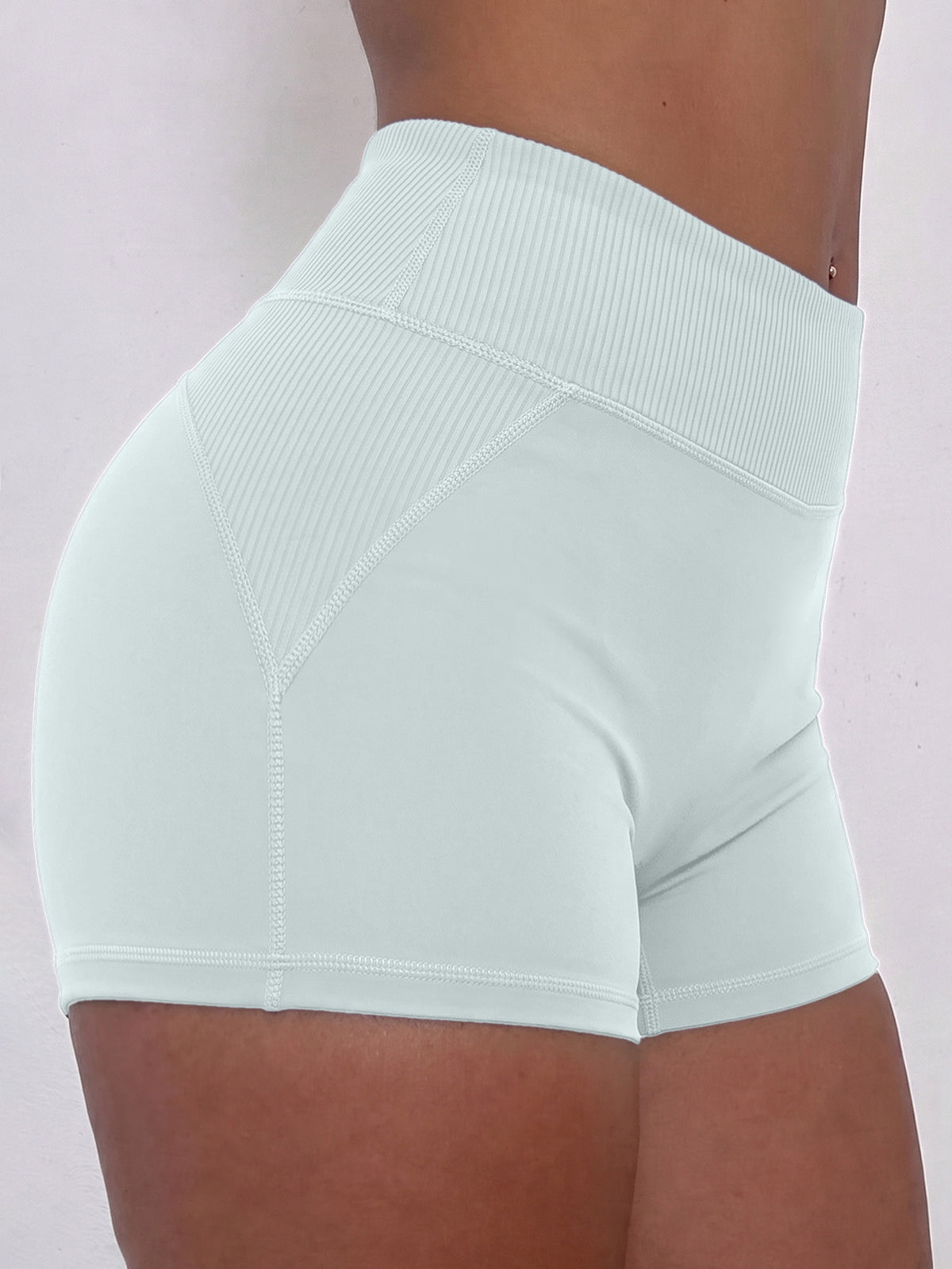 Ribbed 3D Lift High Waist Shorts - Azure