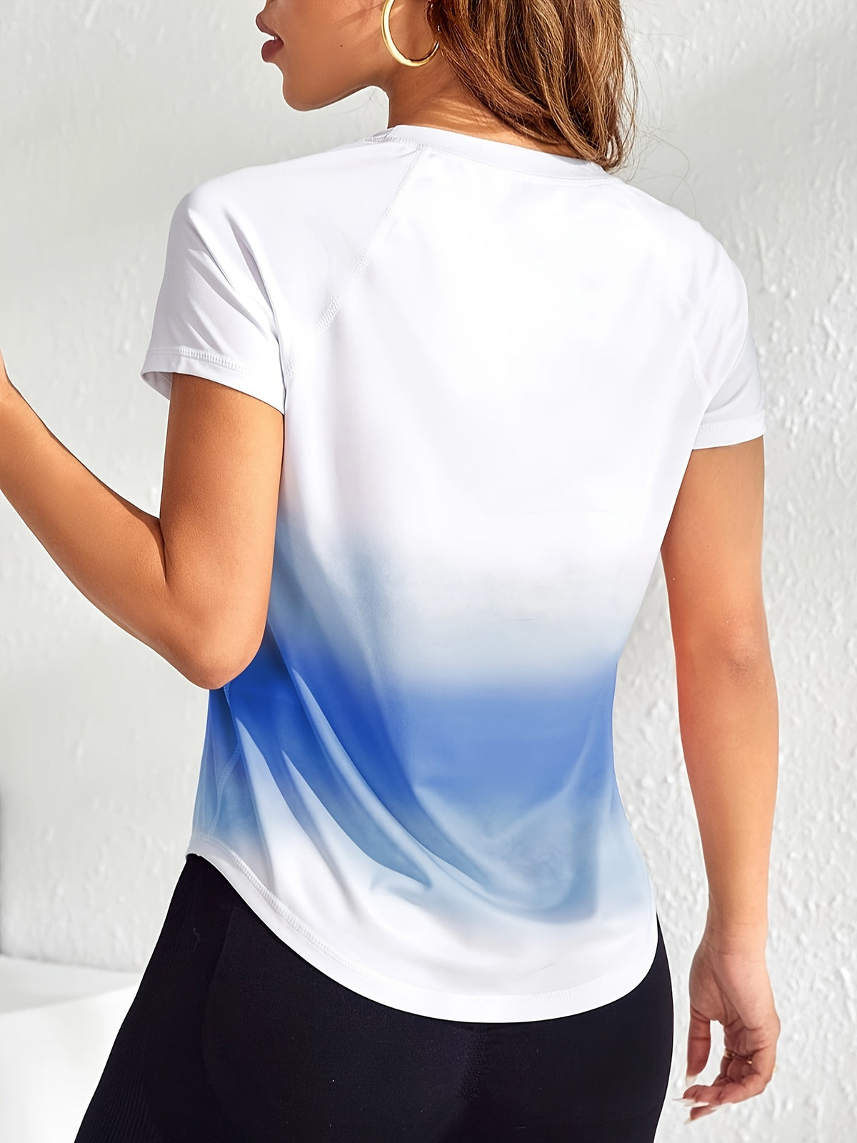 Tie-Dye Mesh Patchwork Sports Tee - Blue Ombre