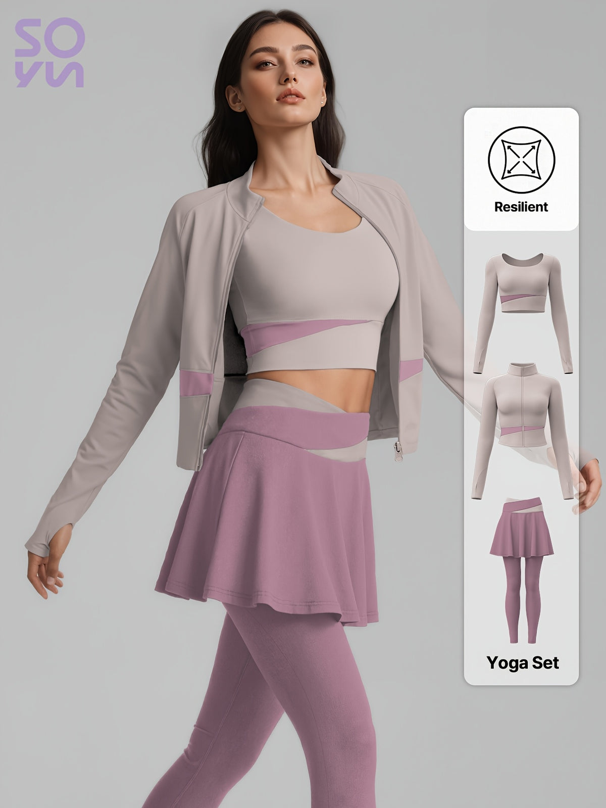 Colour Block Jacket & Skort 3 Piece Set - Light Purple & Purple