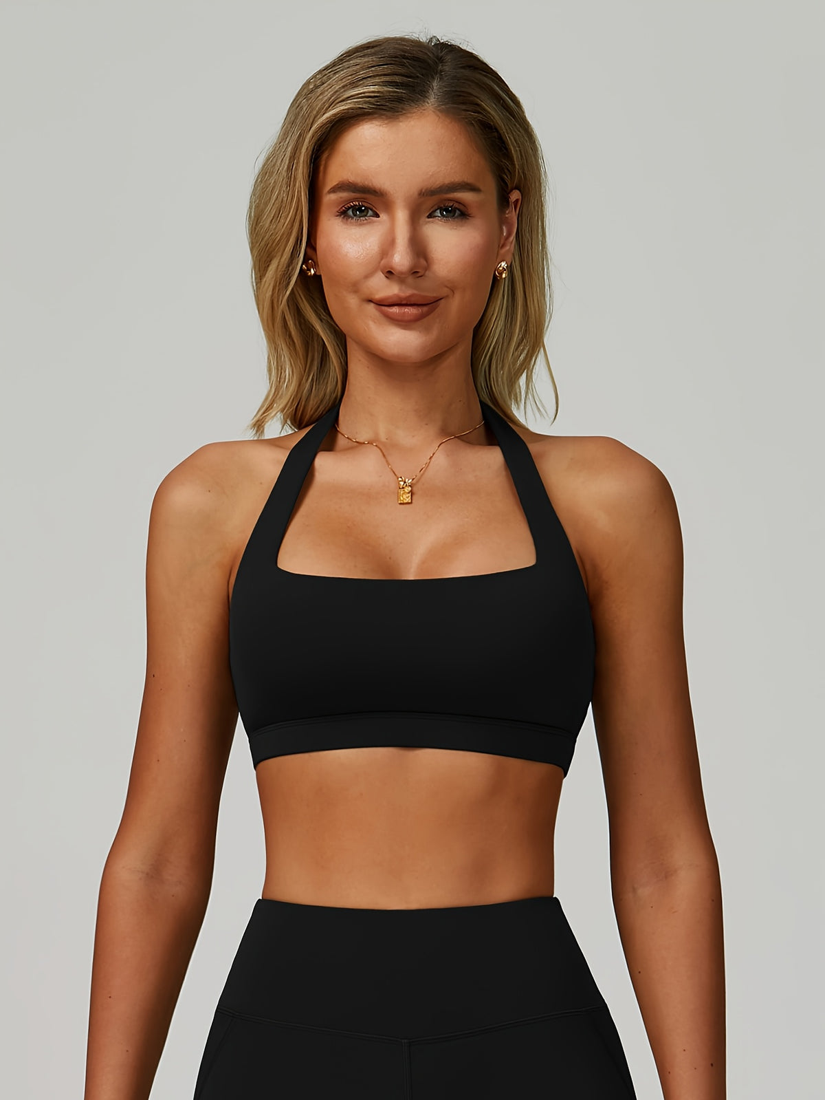 Halter Neck Sculpt Tank - Black