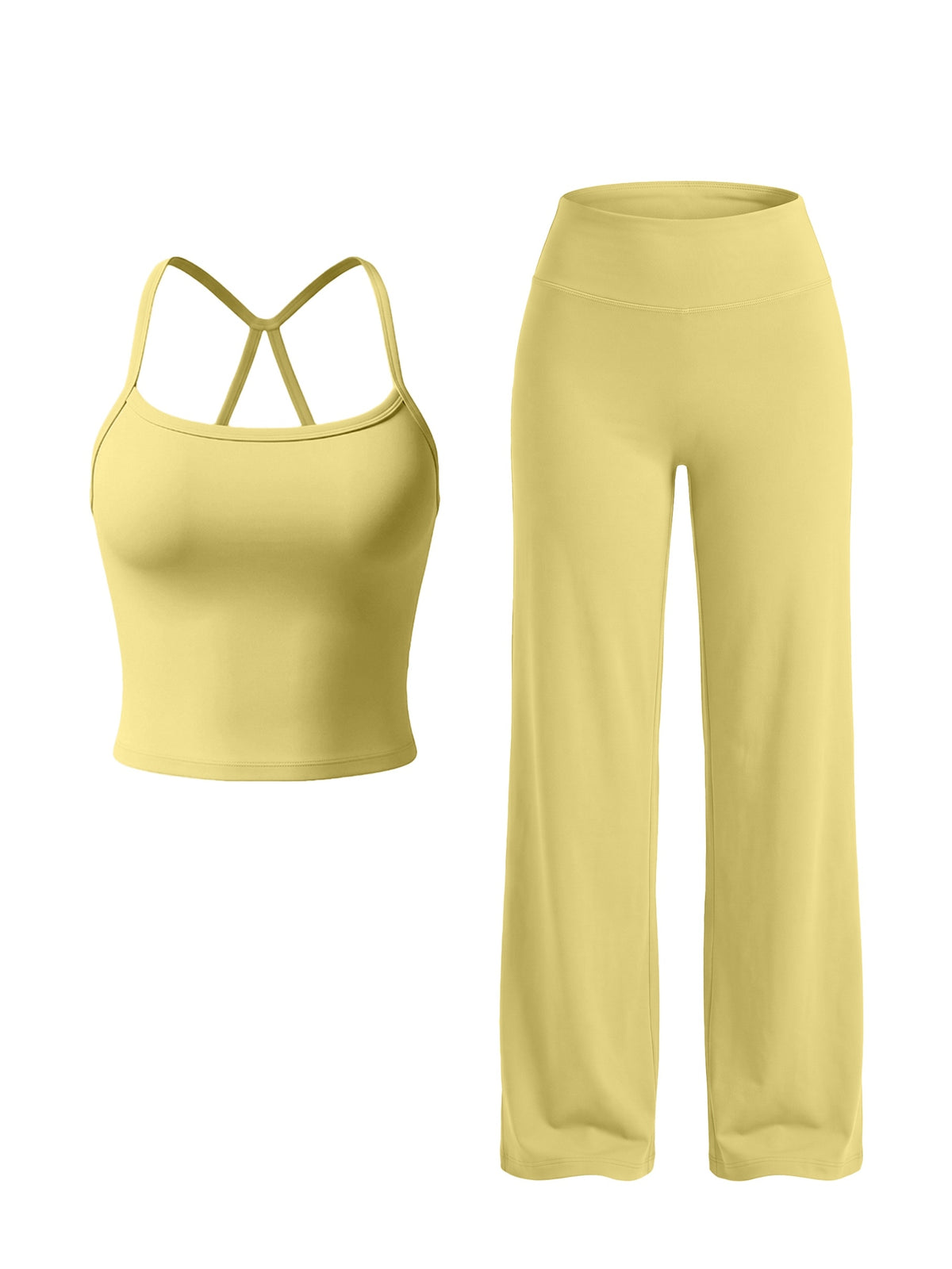 Cross Back Cami & Wide Leg Pants Set - Yellow