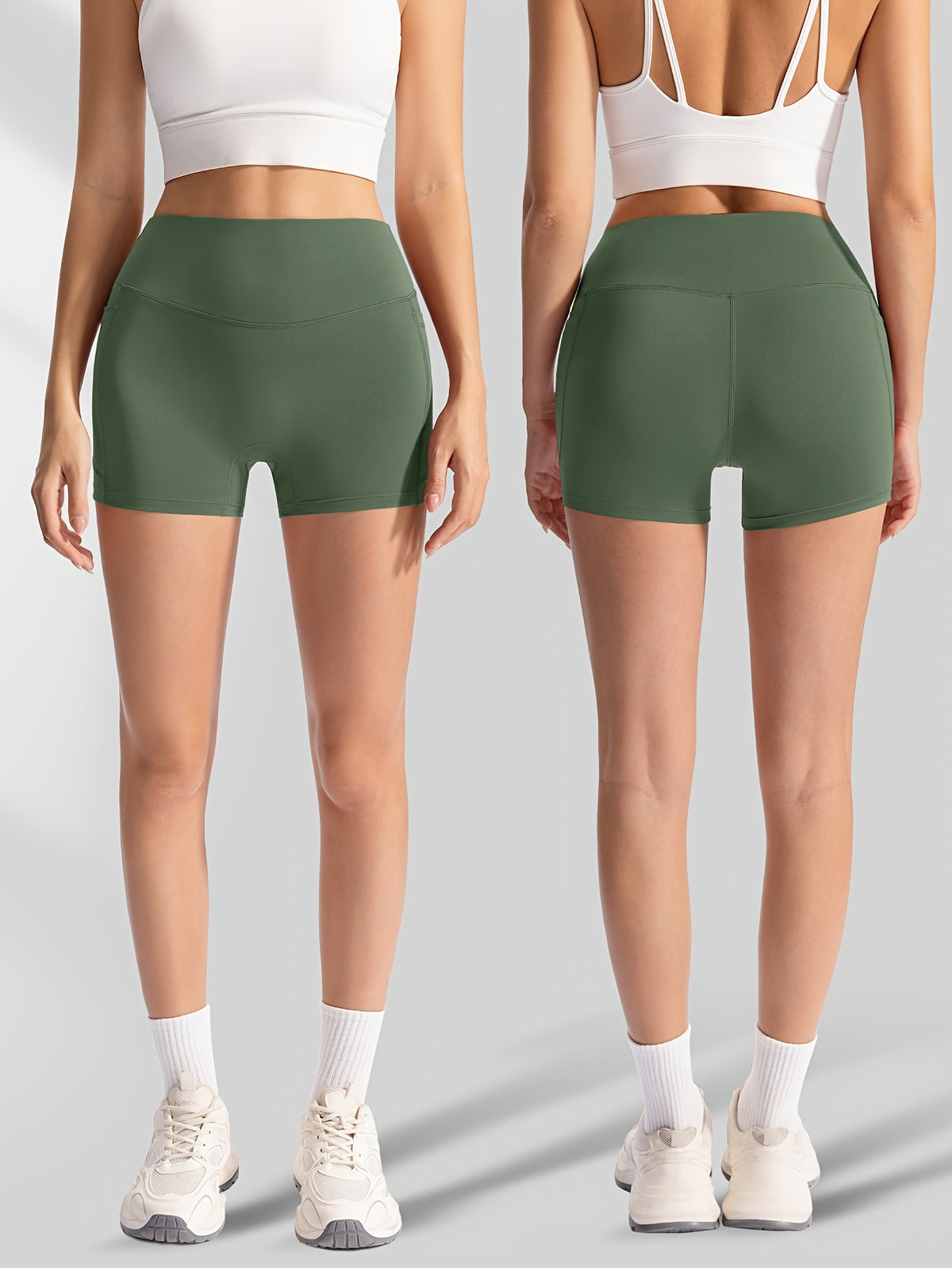 Side Pocket Drawstring Shorts - Olive Green