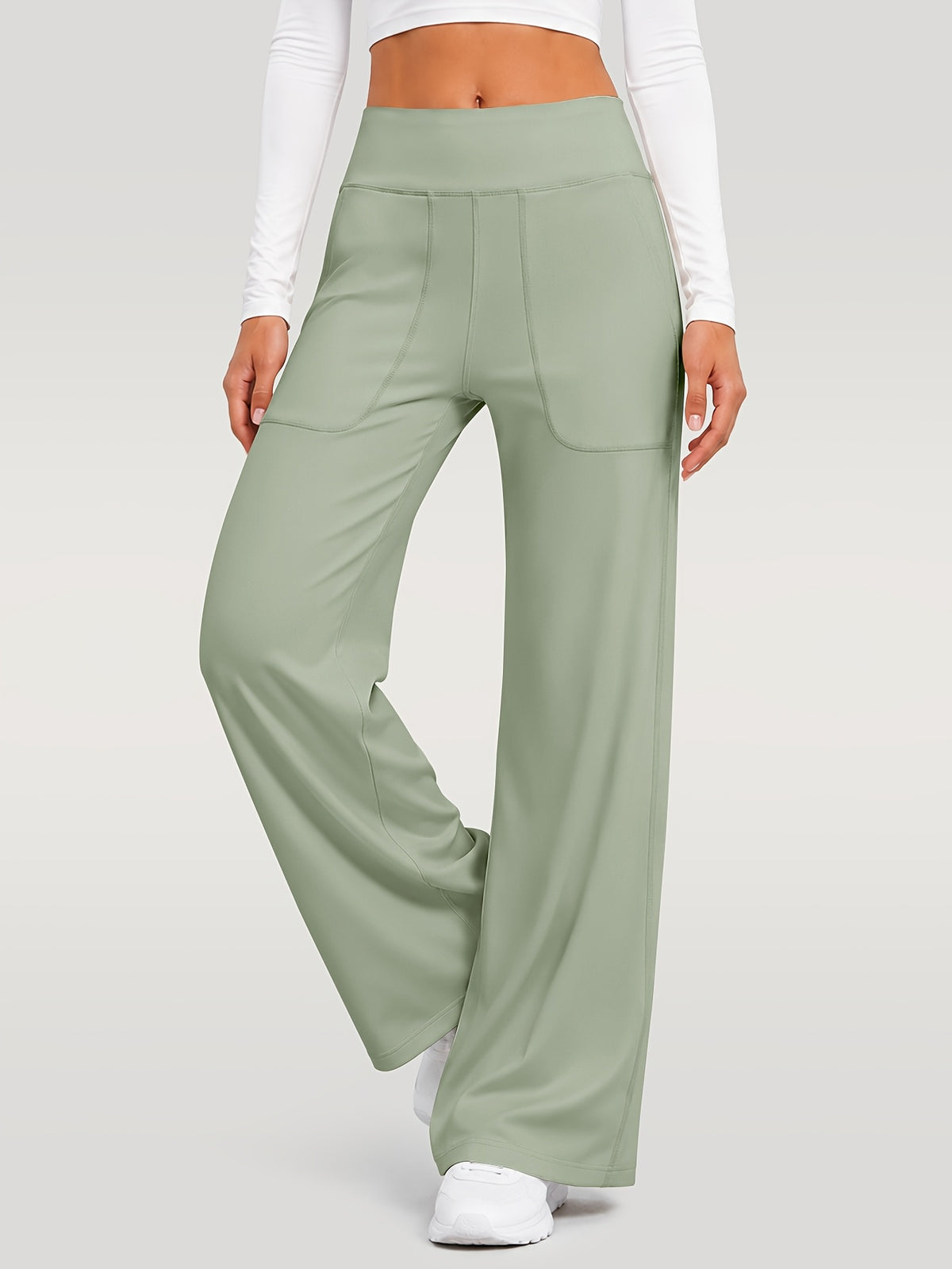 Draped Wide Leg Pocket Pants - Sage Green
