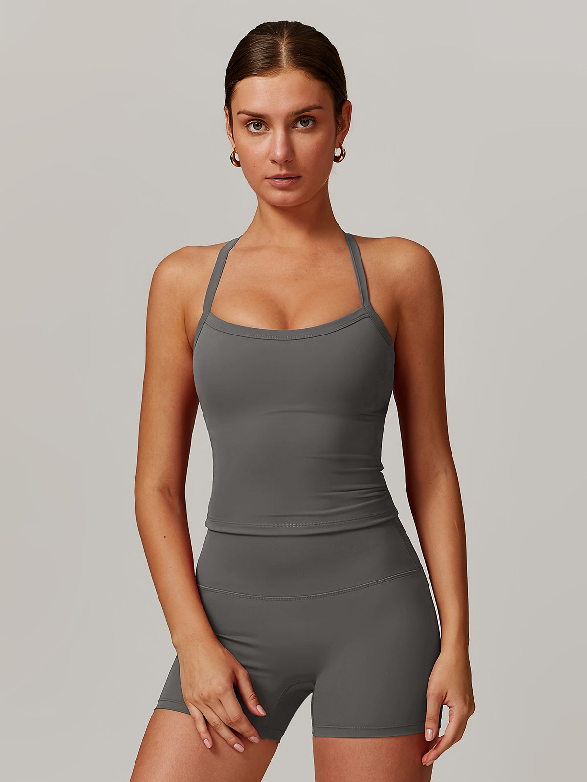 Cross Back Tank & Shorts Set - Grey