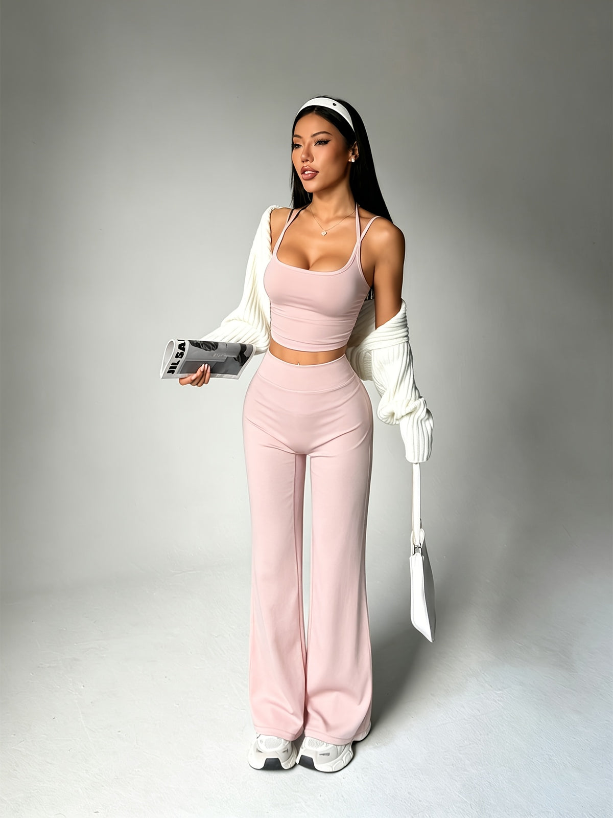 Camisole & Wide Leg Pants Set - Pink Red