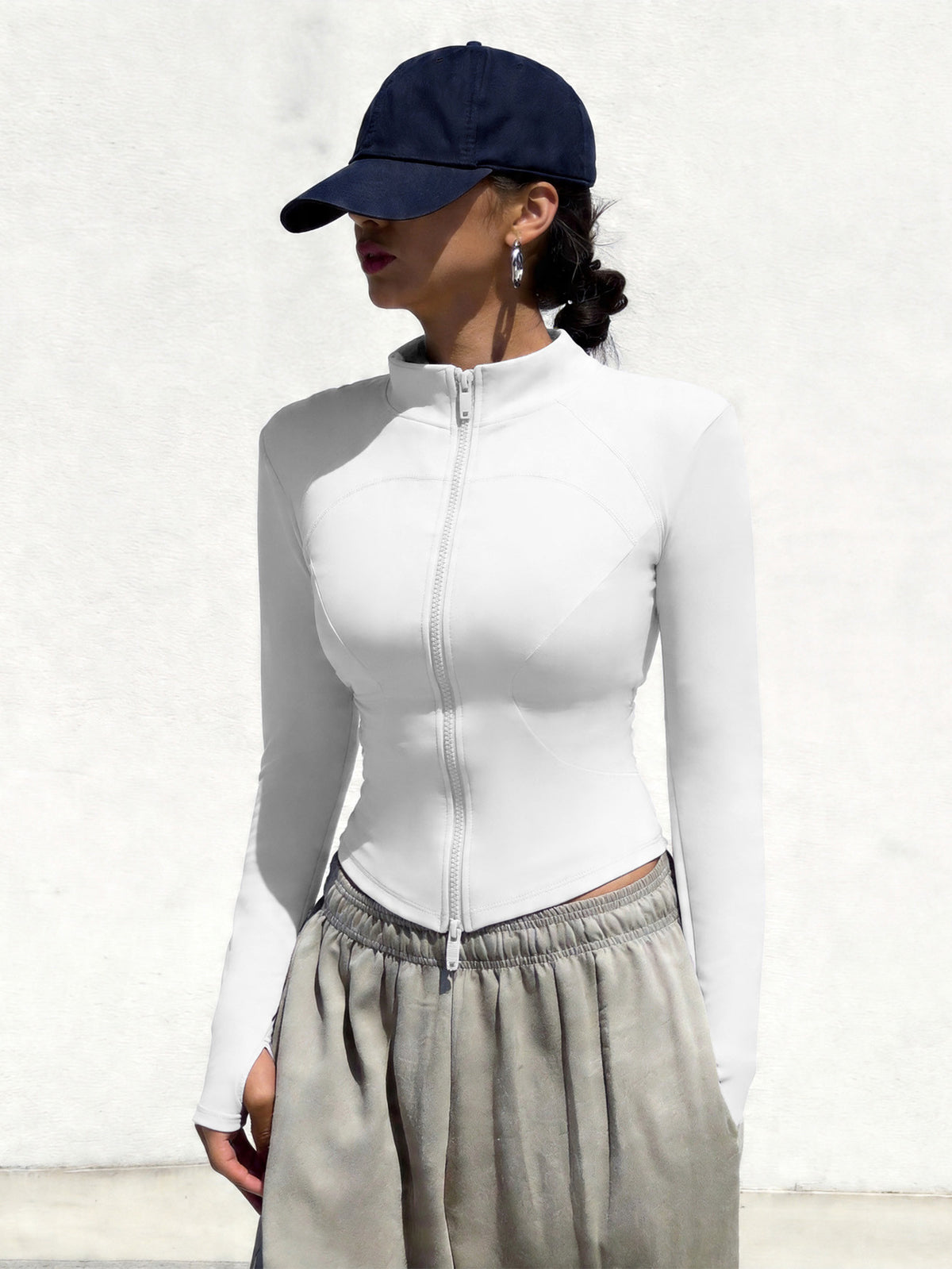 Double Zip Stand Collar Training Jacket - White