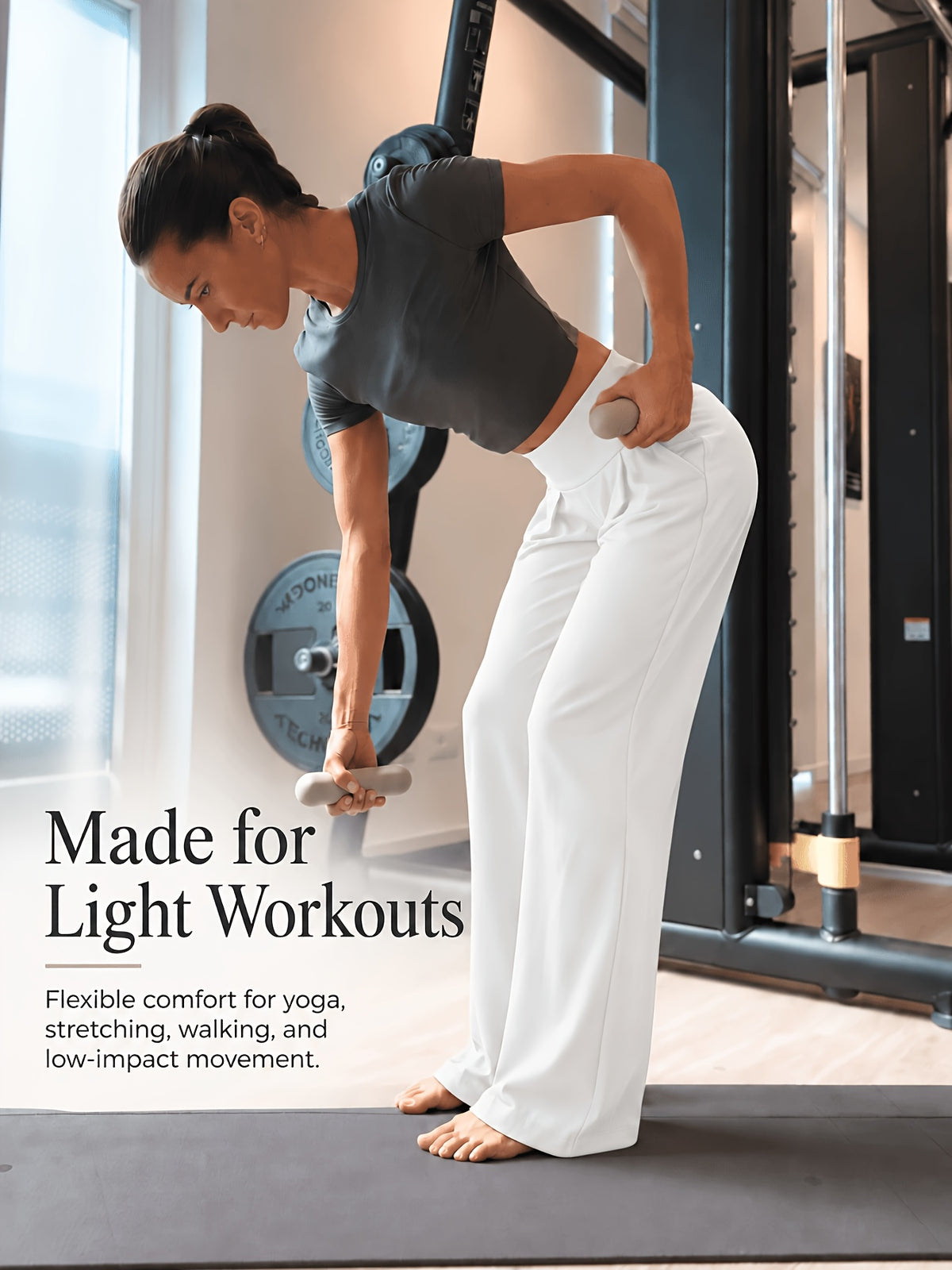 Front Pleat Straight Leg Yoga Pants - White