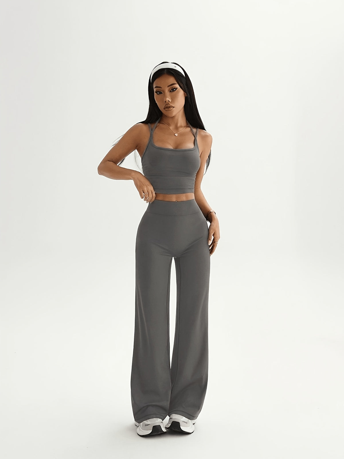 Camisole & Wide Leg Pants Set - Dark Grey