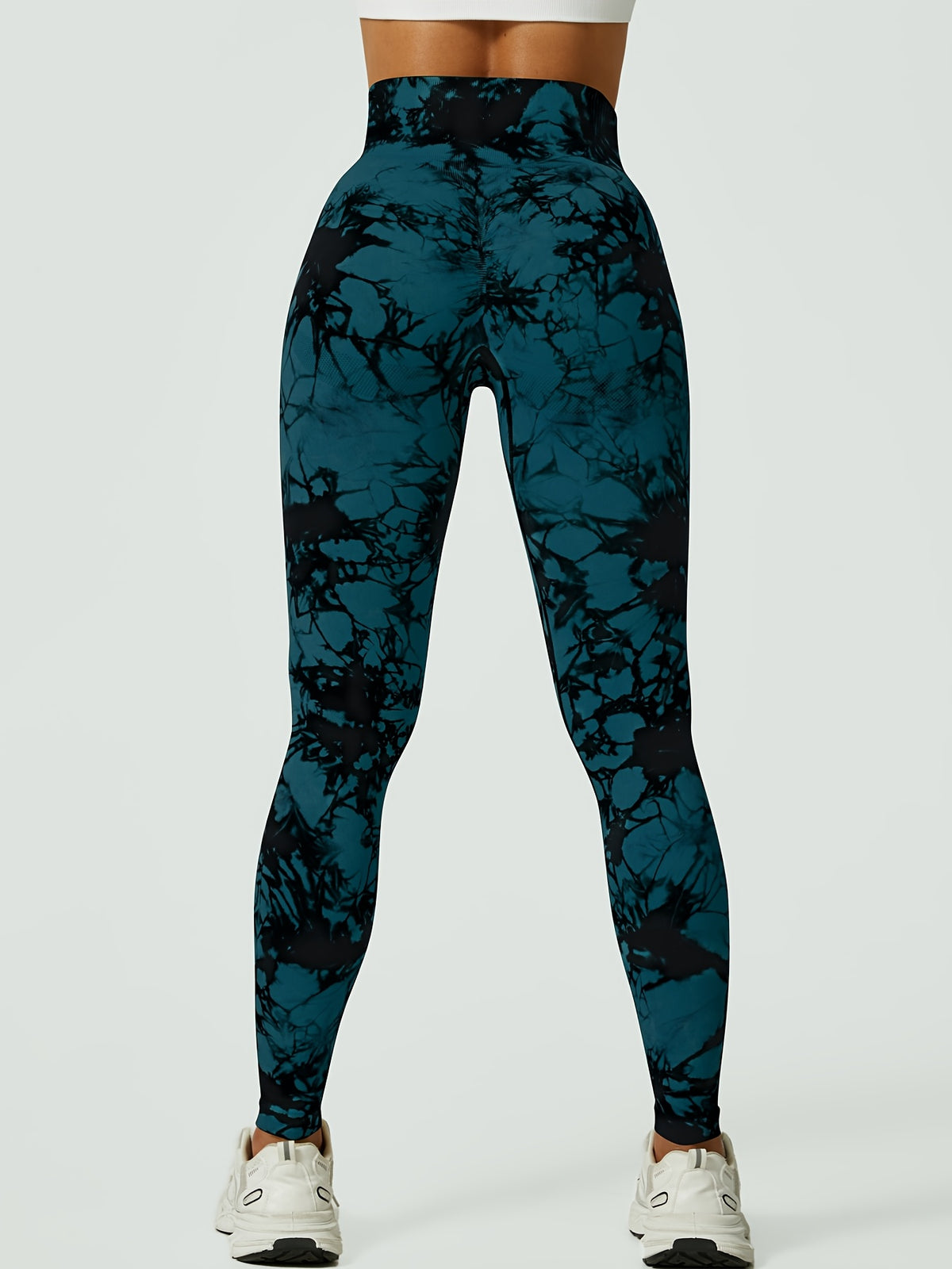 Tie Dye Seamless Leggings - Black & Green Tie Dye