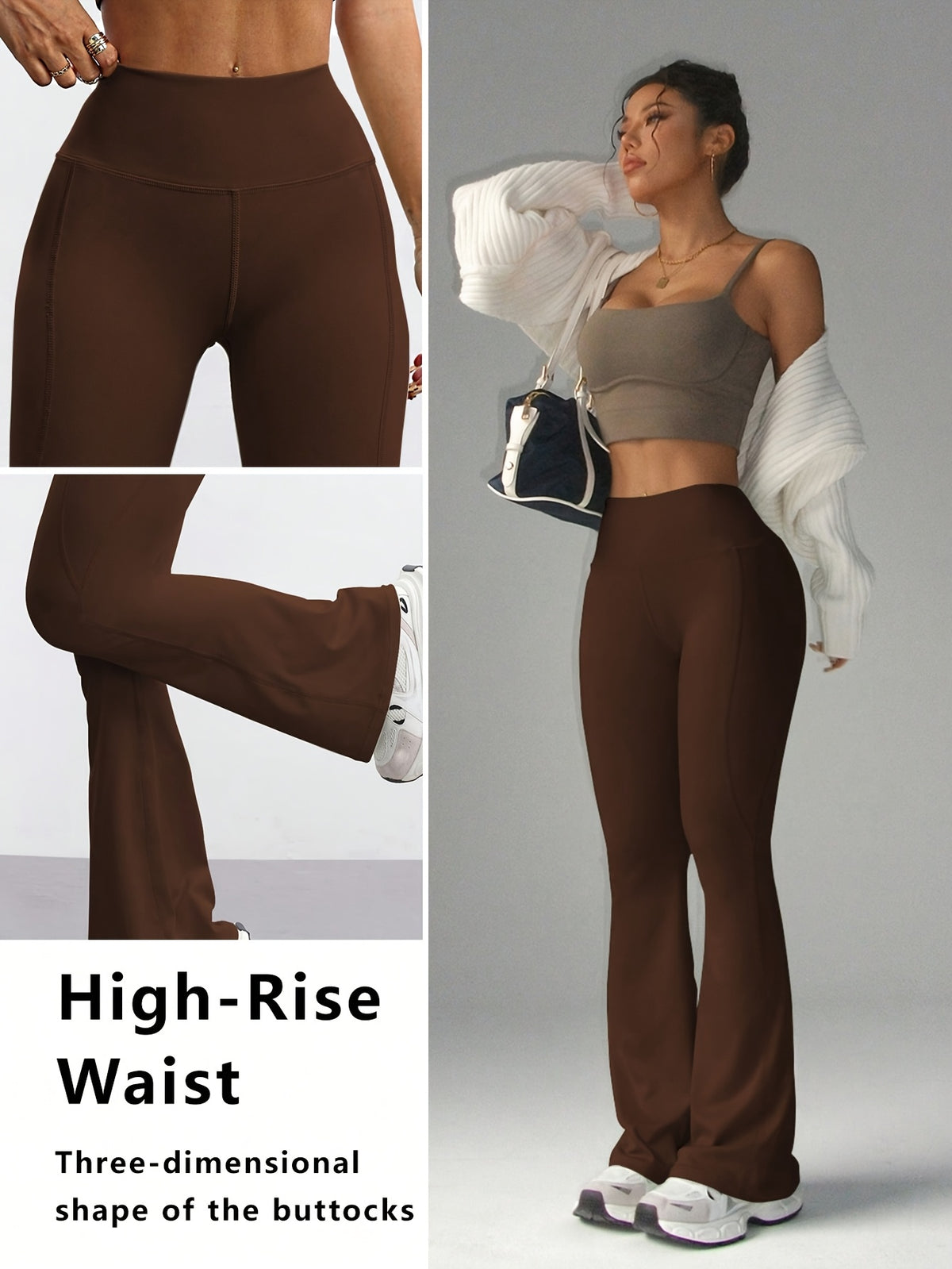 High Waist Flare Pants - Coffee