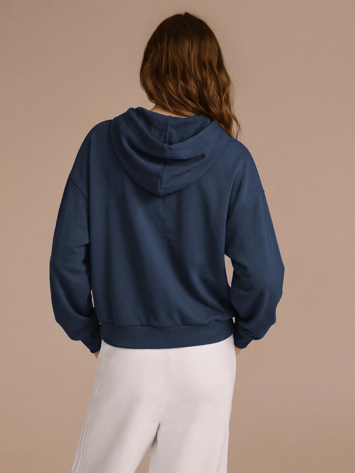 Dropped Shoulder Loose Hooded Sweatshirt - Purplish Blue