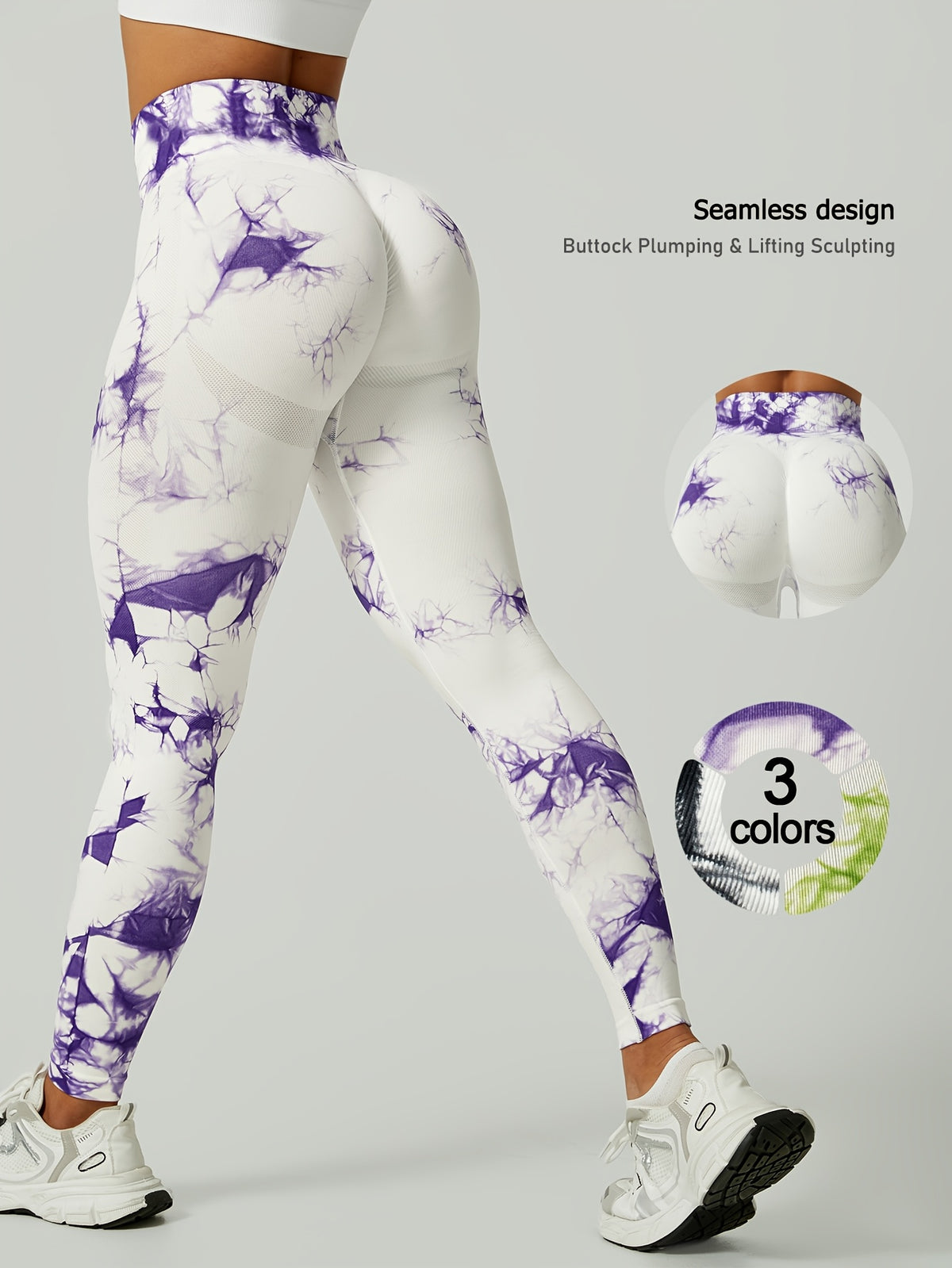 Tie Dye Seamless Leggings - Purple & White Tie Dye