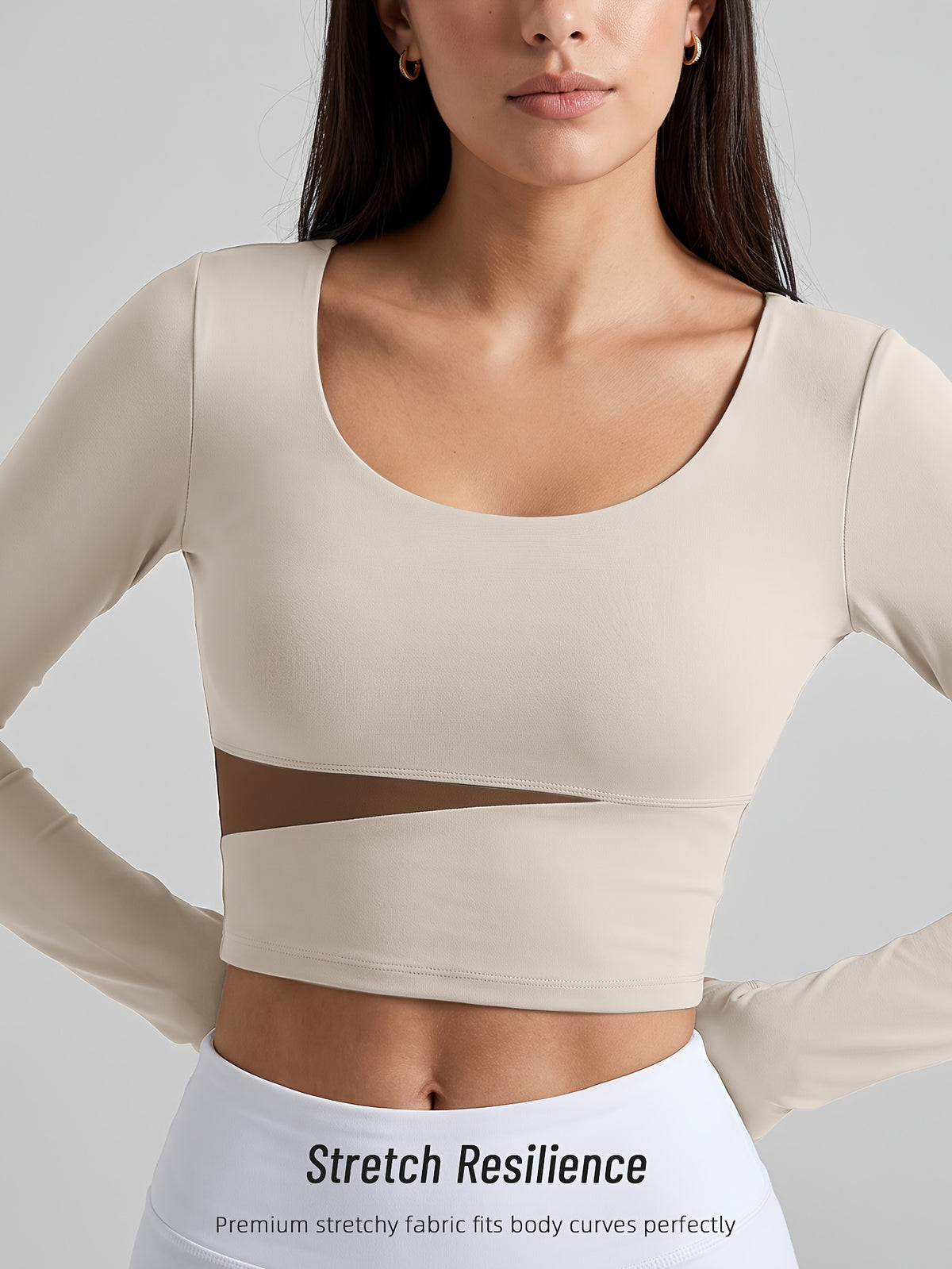 Color Block Padded Long Sleeve Top - Ivory White