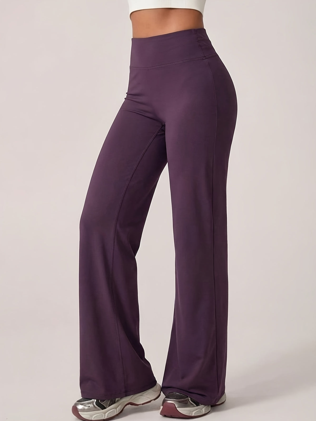 Wide Band Draped Straight Leg Pants - Deep Purple