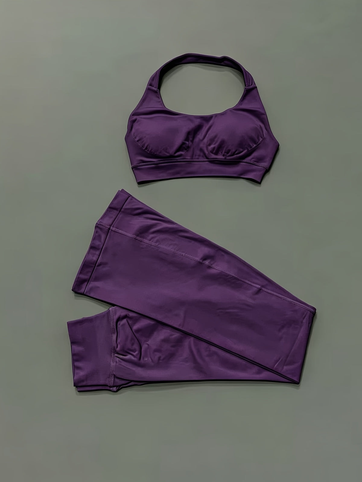 Seamless Halter Bra & Flare Pants Set - Deep Purple