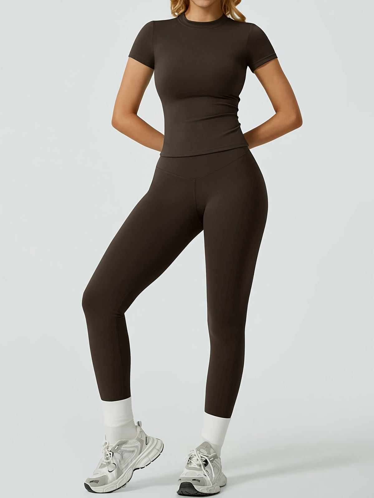 Fitted Tee & Leggings Set - Coffee