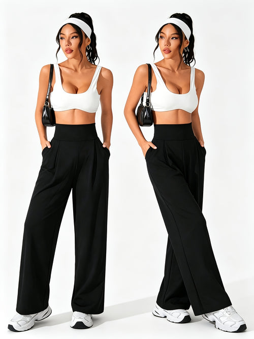 2 Pack Pleated Wide Leg Pocket Pants - Black