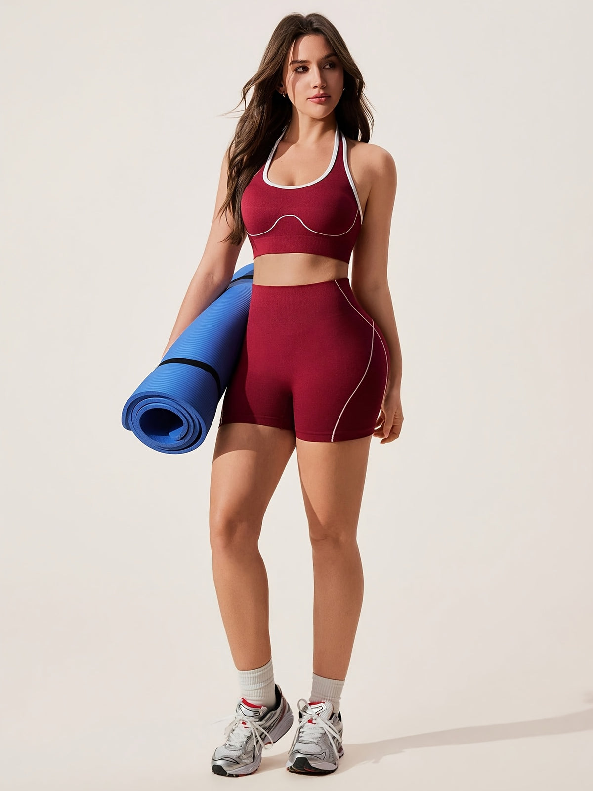 Halter Bra & Shorts Set - Burgundy