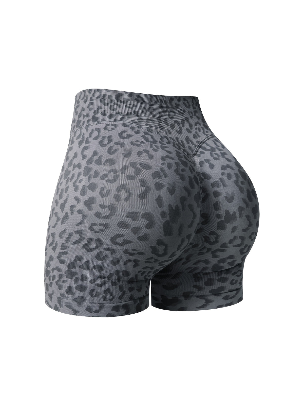 Leopard Seamless Ribbed Biker Shorts - Grey