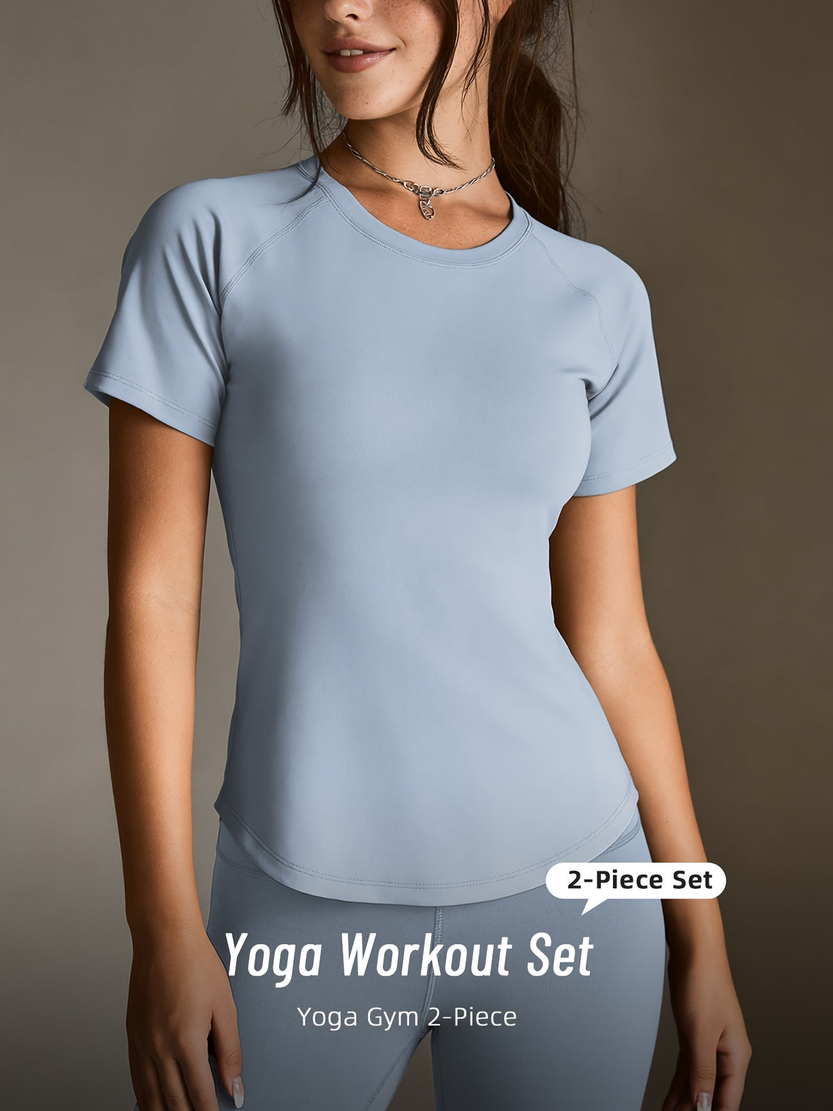 Mesh Cutout Tee & High Waist Leggings Set - Blue