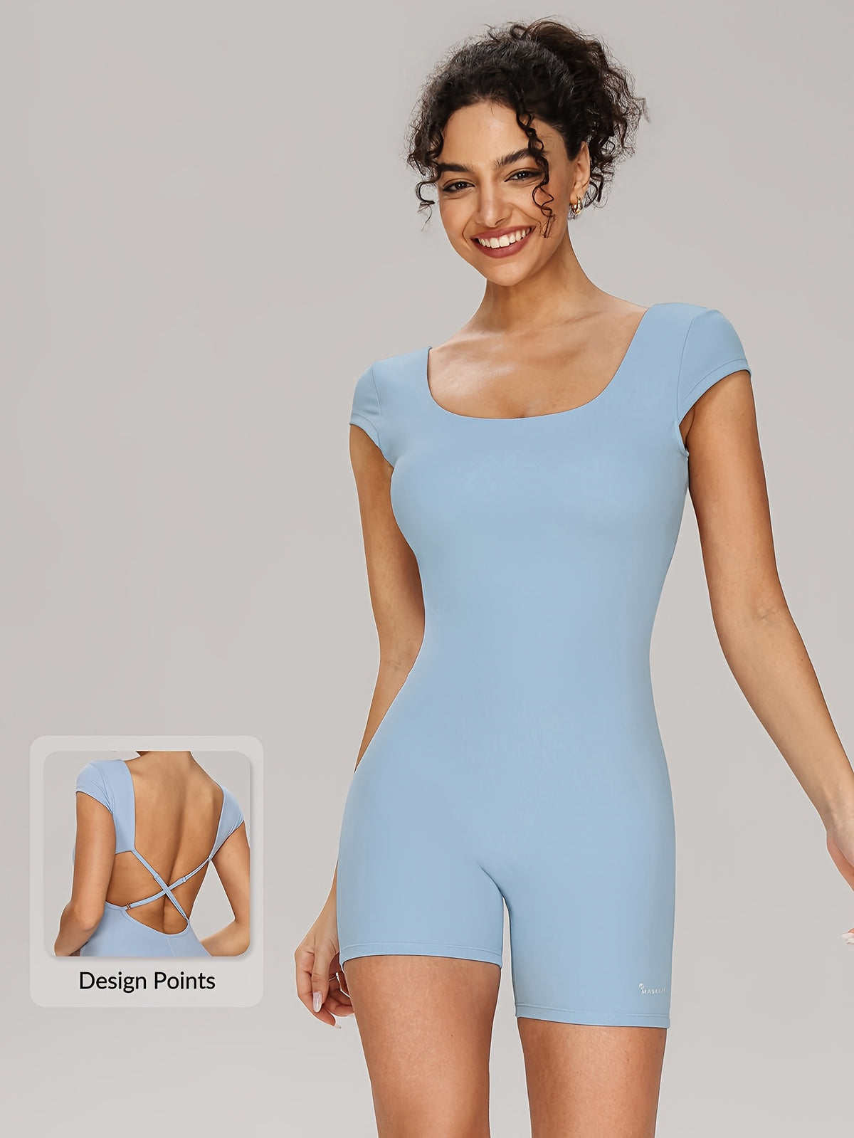 Short Sleeve Cross Strap Jumpsuit - Bright Steel Blue