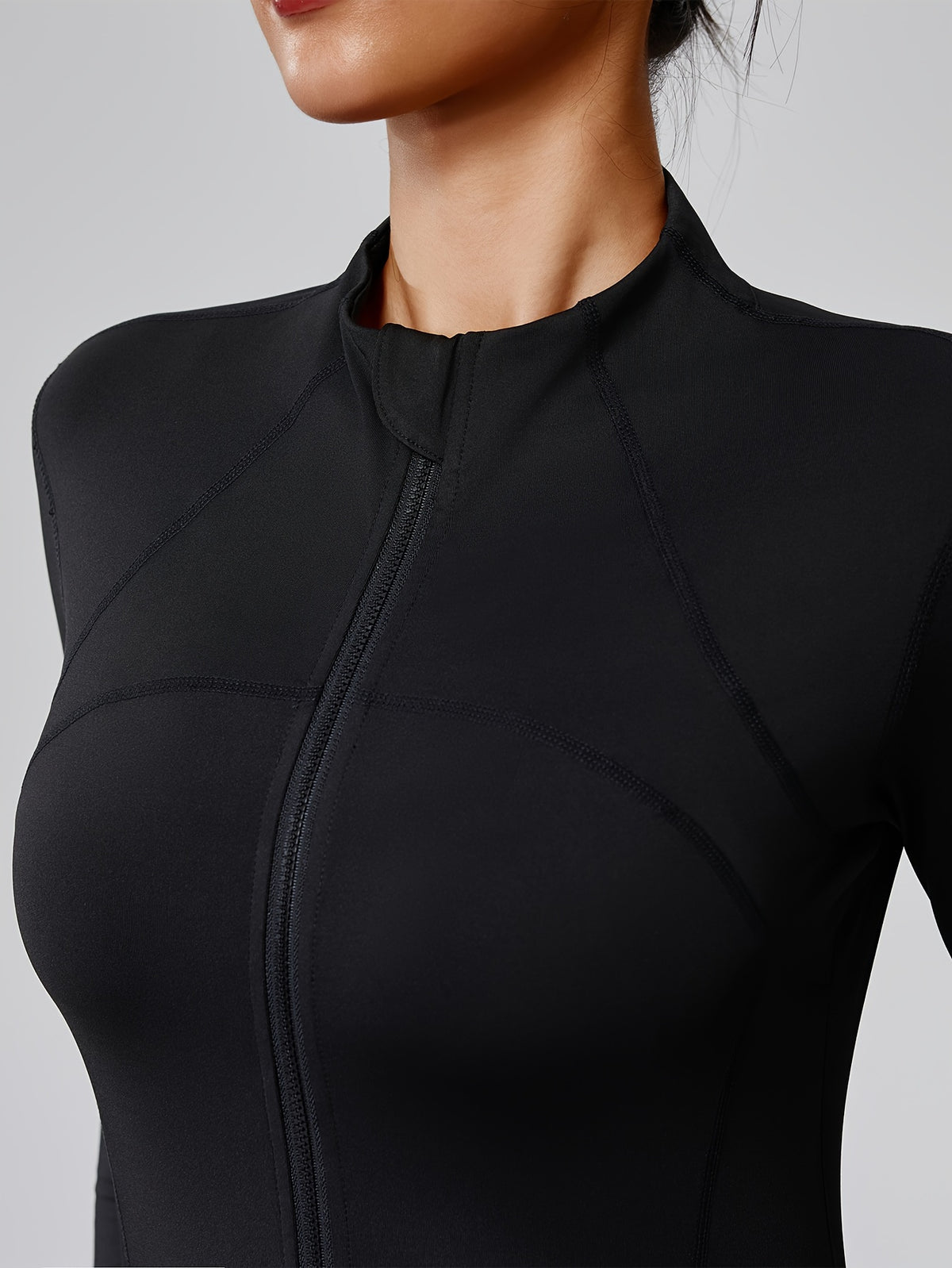 Thumb Hook Cuff Zip Running Jacket - Black
