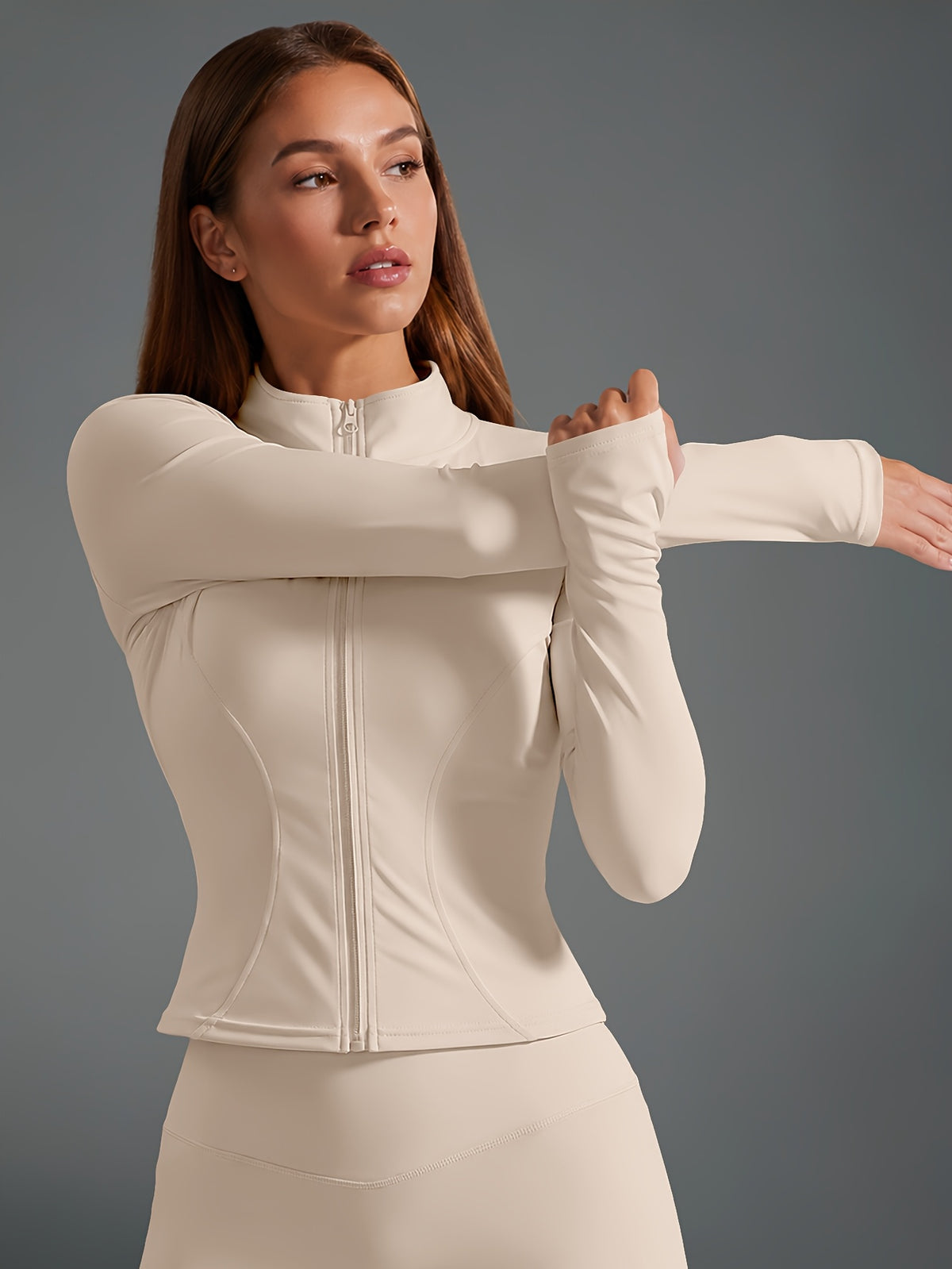 Quick Dry Long Sleeve Sports Jacket - Beige
